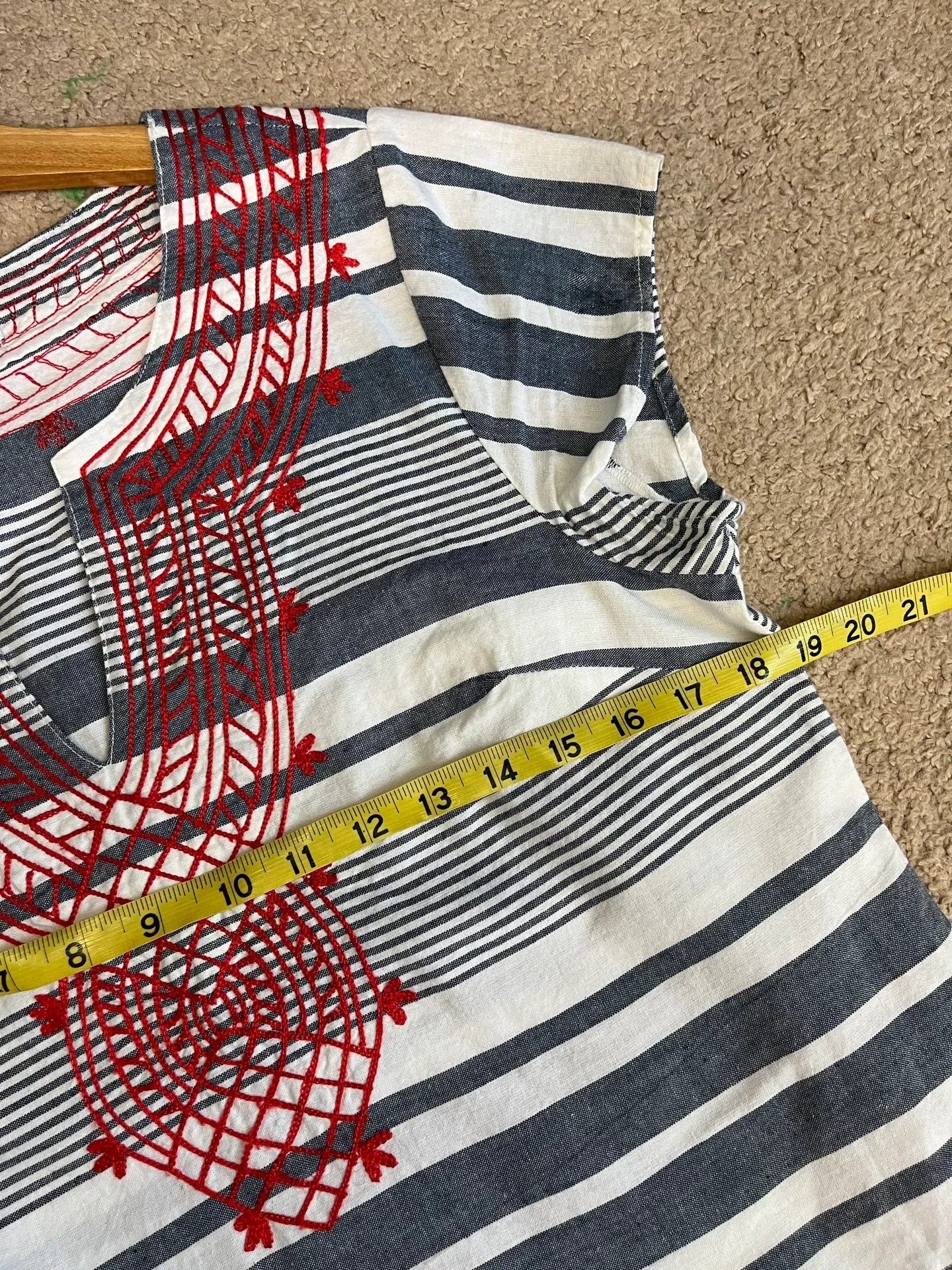 Gray Striped Smocked MudPie Dress M - Image 3