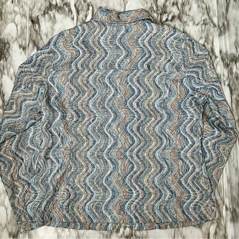Analogy Women Size XL Button Down Light Jacket Blue Wave Boho Coastal Grandma - Image 3