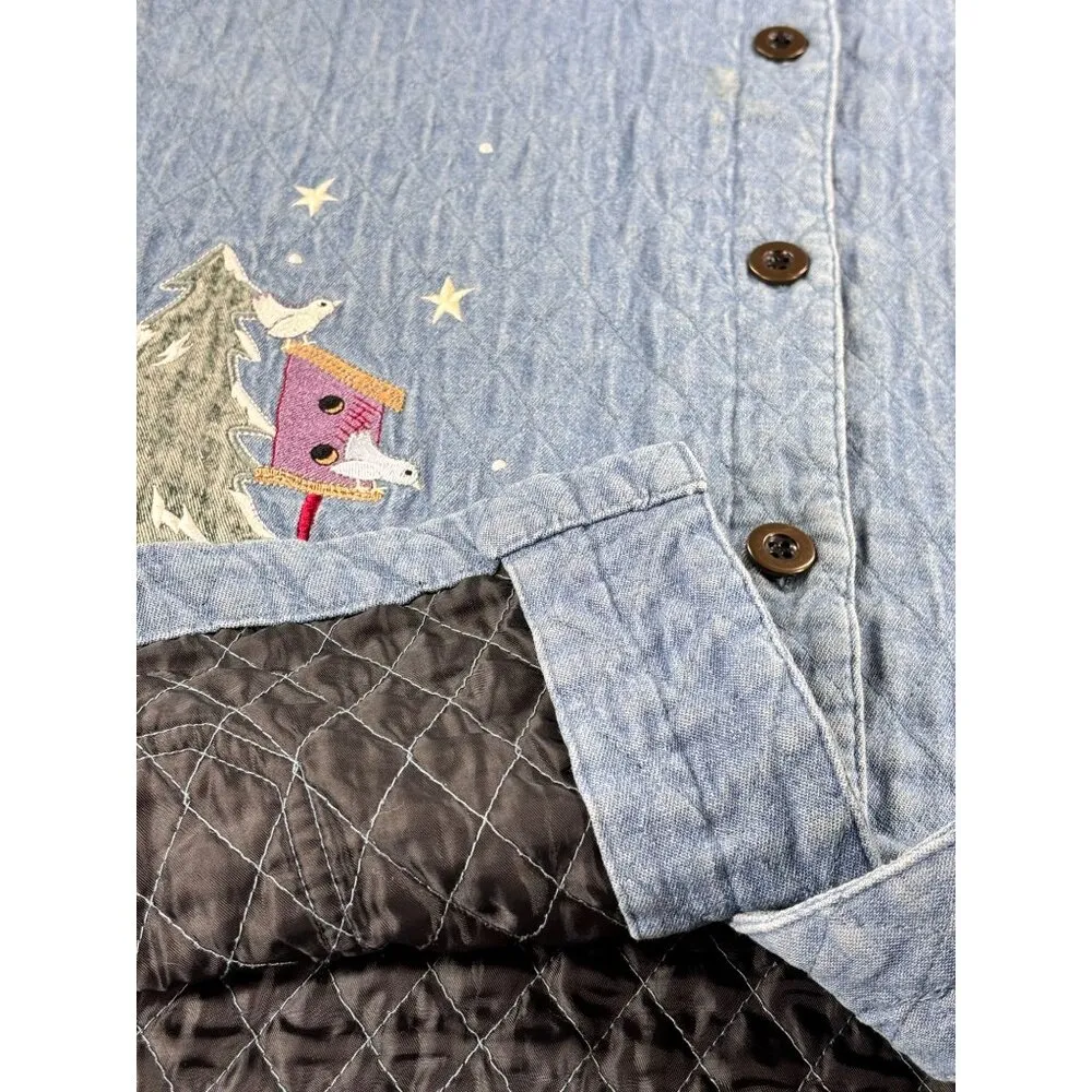C.J. Banks Quilted Jacket 1X Snowman & Tree Birds Embroidery Winter Chore Barn - Image 6