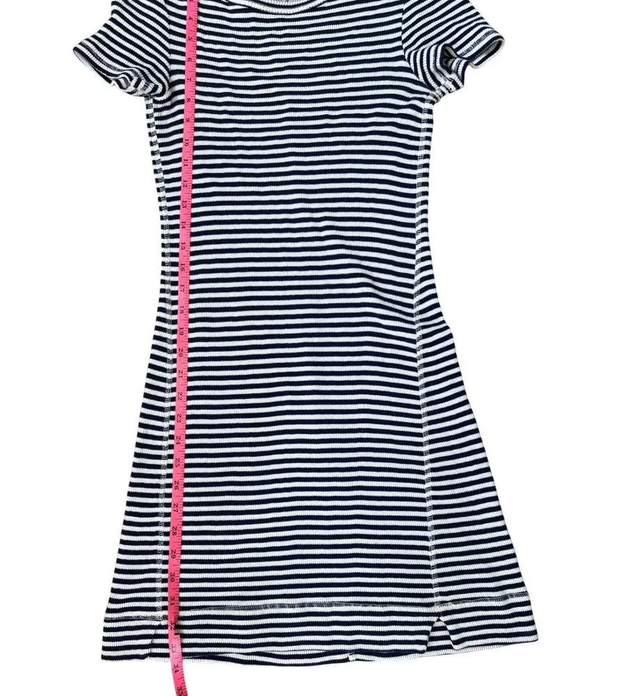 Theory Onissa Striped 100% Cotton Ribbed Mini Dress Small Navy White Coastal EUC - Image 6