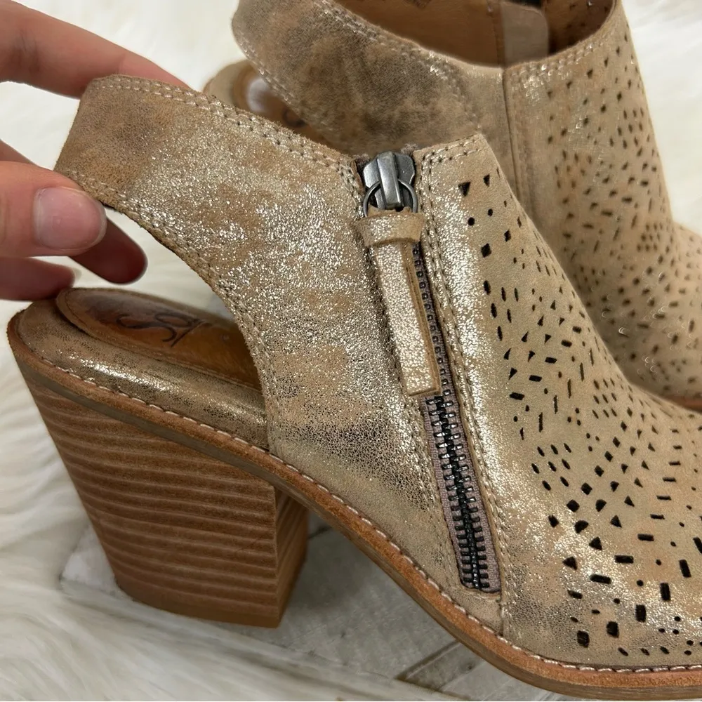 Sofft Metallic Leather Perforated Open Back Heeled Booties Size 10 Tan - Image 3