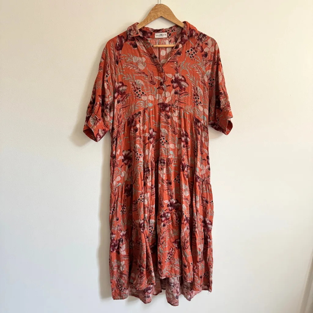 Natural Life Rebecca Midi Dress Orange Tropical Floral Size XL Boho Vacation - Image 2