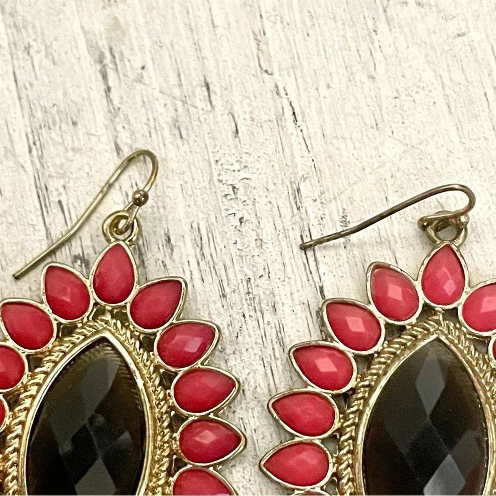 AMI gold tone brown and rose beaded statement earrings - Image 8