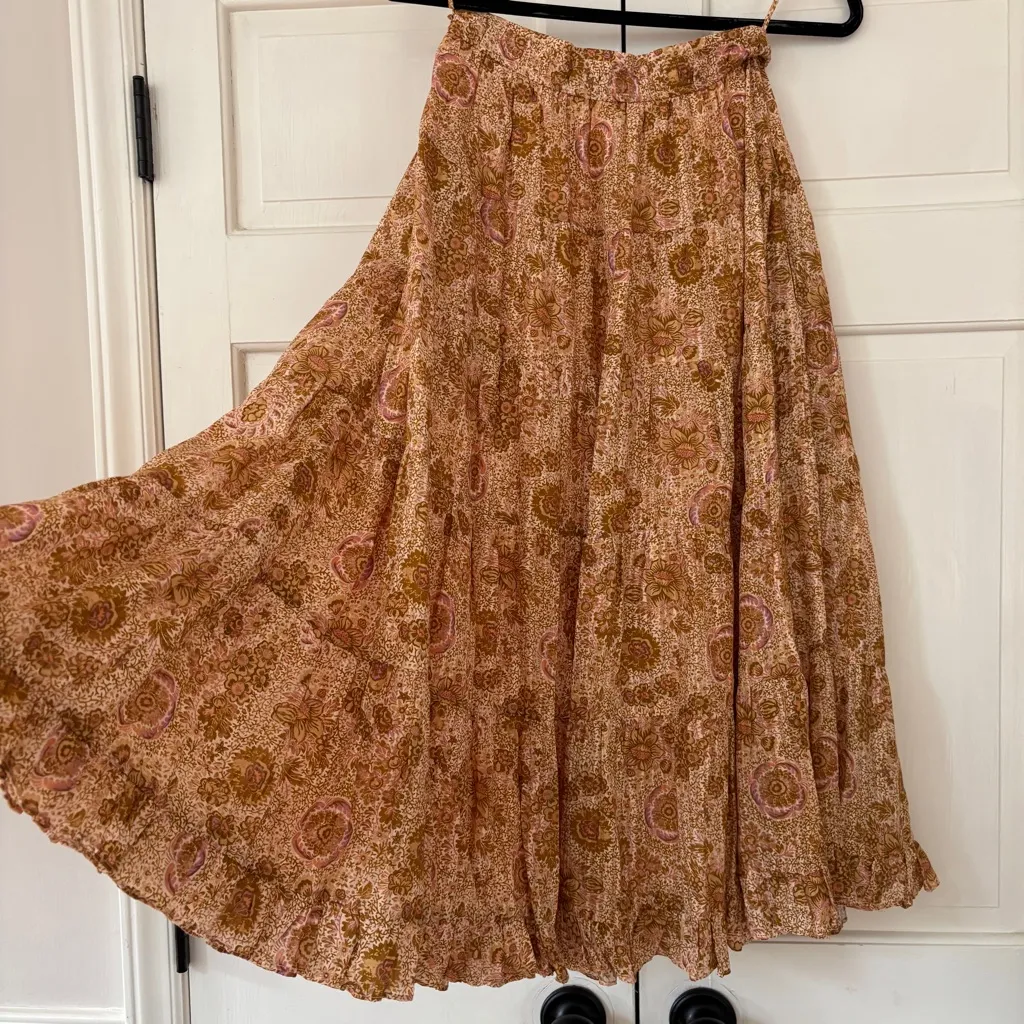 ULLA JOHNSON Verity Skirt Meadow Floral Print Ruffle Tiered Midi Skirt Size 0 XS - Image 14