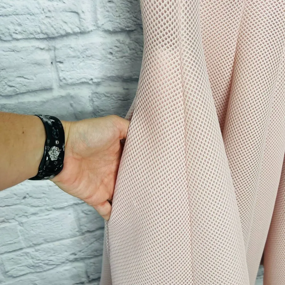 Badgley Mischka Seamed Mesh Overlay Fit Flare Dress Size 8 Light Pink Pockets - Image 3