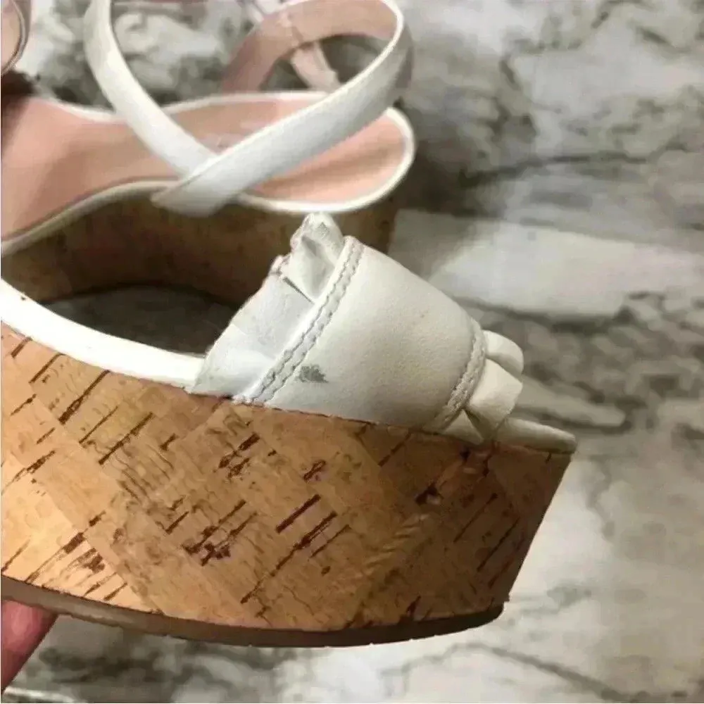 Kate Spade White‎ Ruffled Leather Tomas Cork Platform Wedge - Image 7