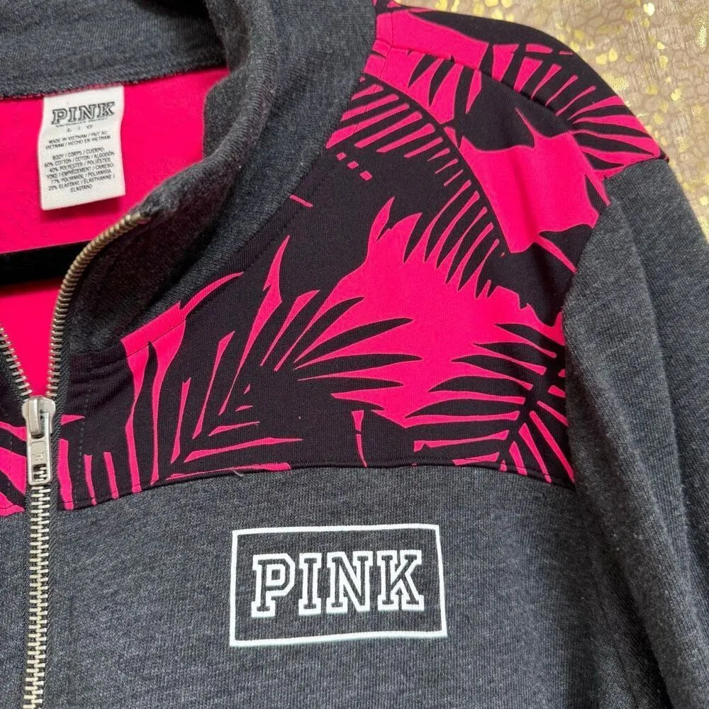 PINK Victorias Secret Gray Hot Pink Hawaiian 1/4 Zip Pullover Sweater Large - Image 5