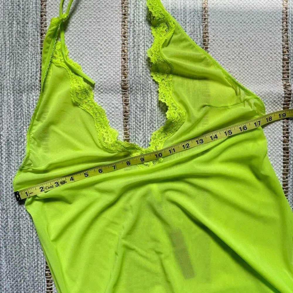 Skims Summer Mesh Lace Plunge Neon Green Highlighter Sleeveless Long Dress 2X - Image 7
