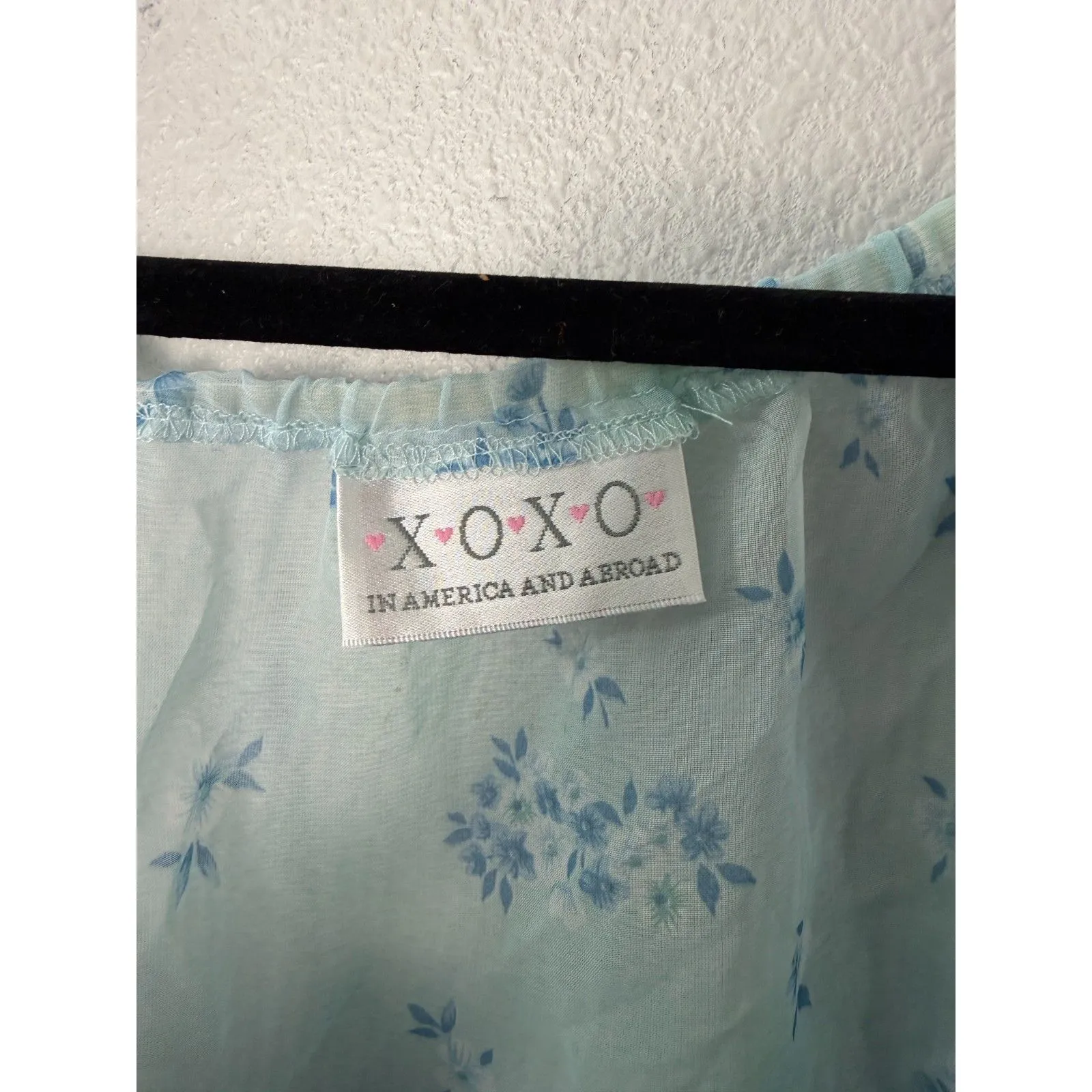 XOXO Vintage 90s Sheer Blue Mesh Floral Long Sleeve Tie Babydoll Blouse Medium - Image 2