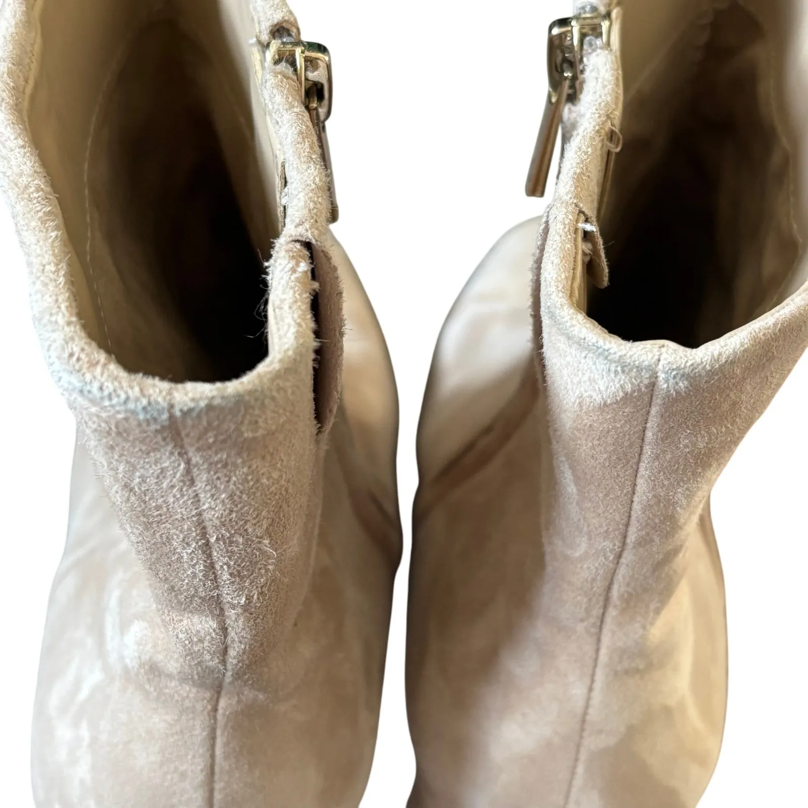 Sam Edelman Fawn Square Toe High Heel Booties Sz 11 Warm Oat‎ Suede Chic - Image 6