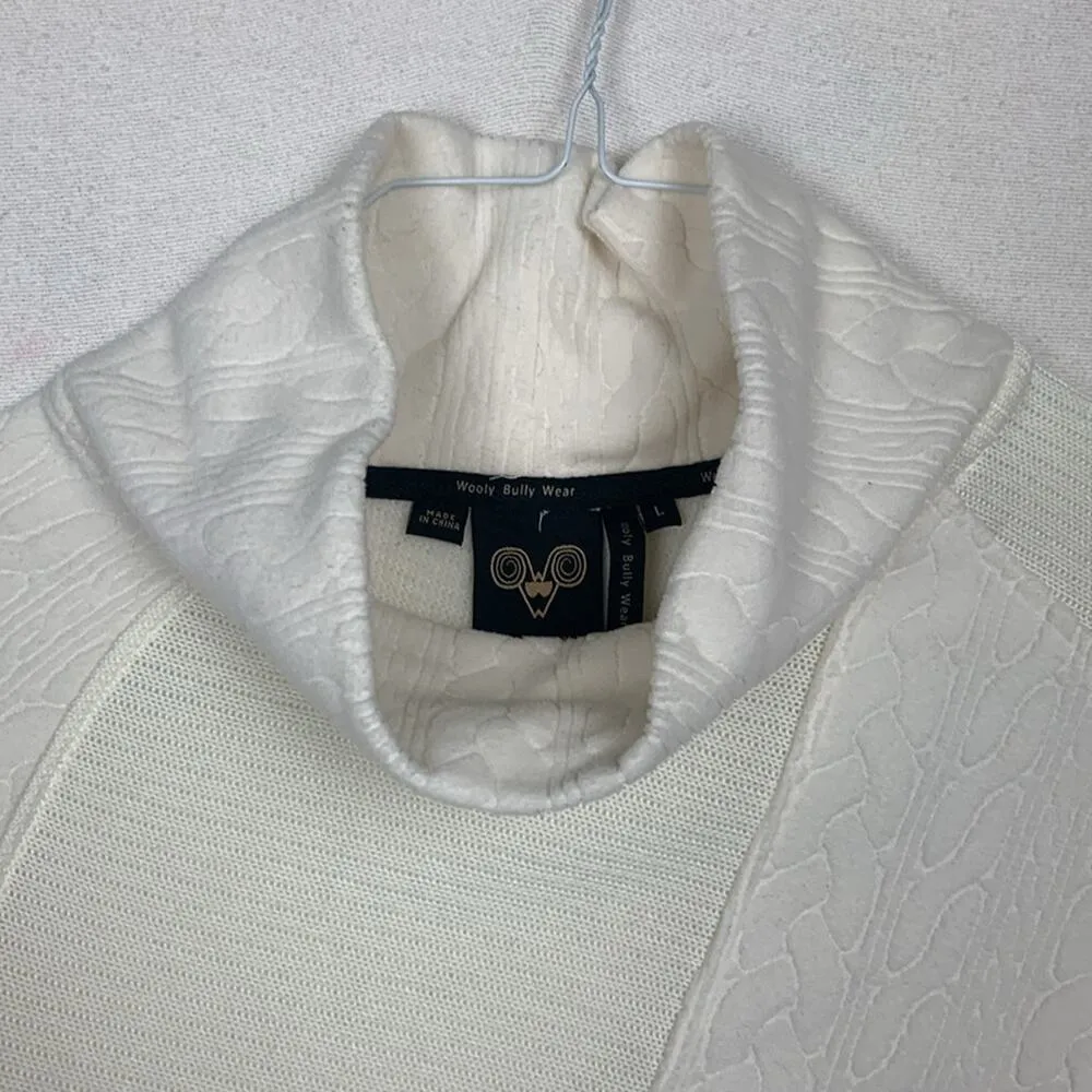 wooly bully women's large white cowl neck pullover sweater corded - Image 5