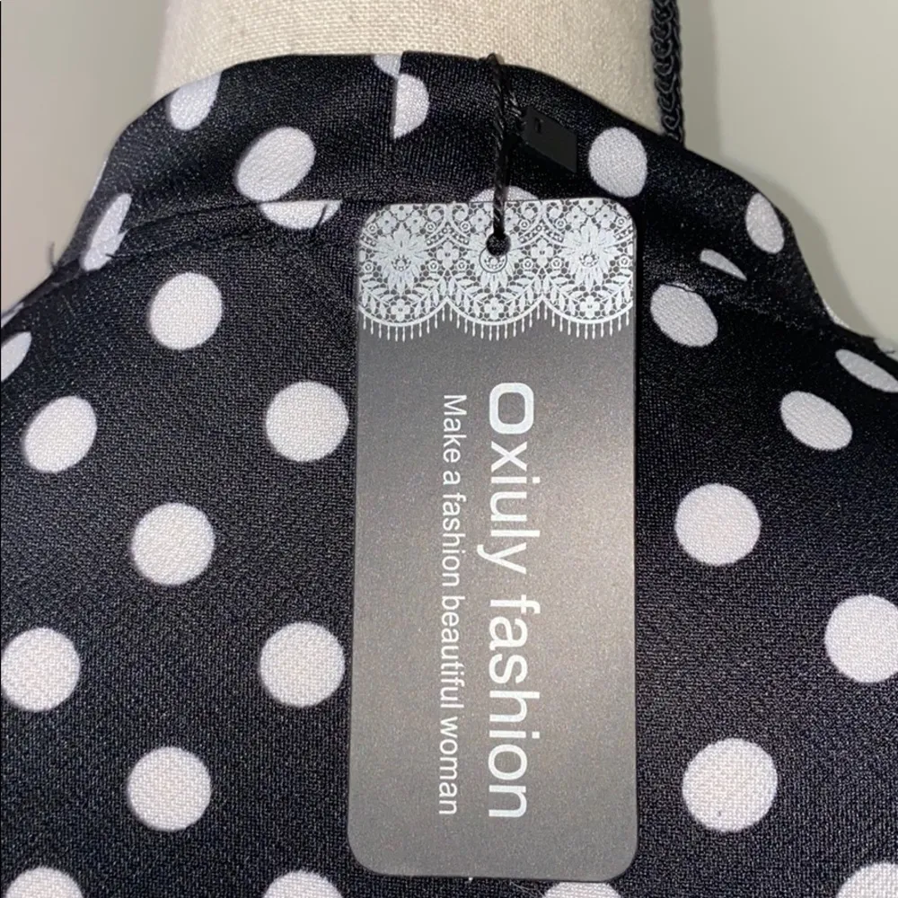 Oxiuly medium vintage red dress black white dots - Image 5