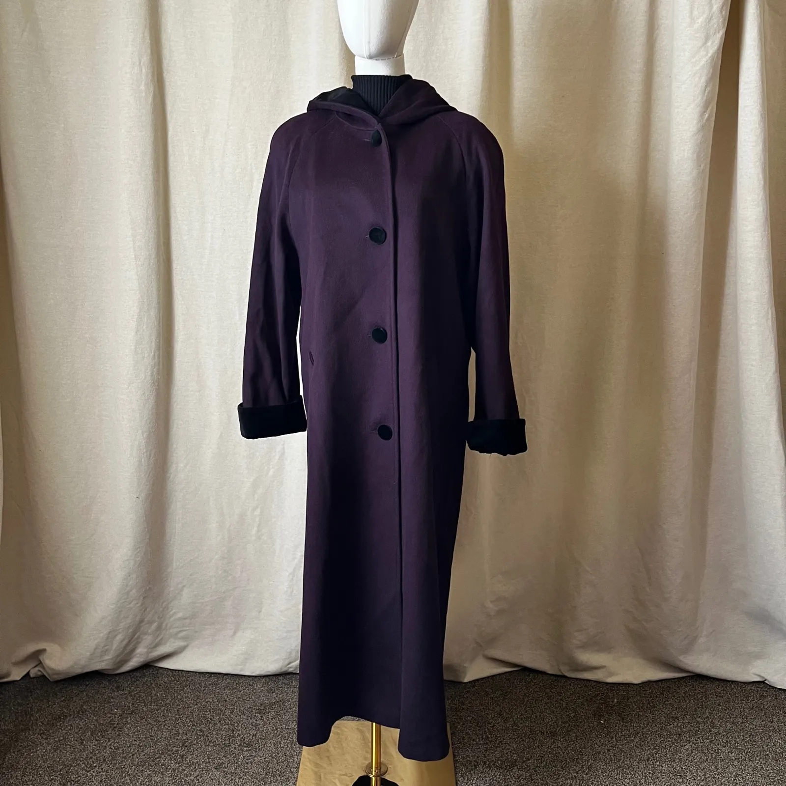 Vintage MDP Mario De Pinto Plum Purple Hooded Pure Wool Long Coat M 8/10 - Image 10