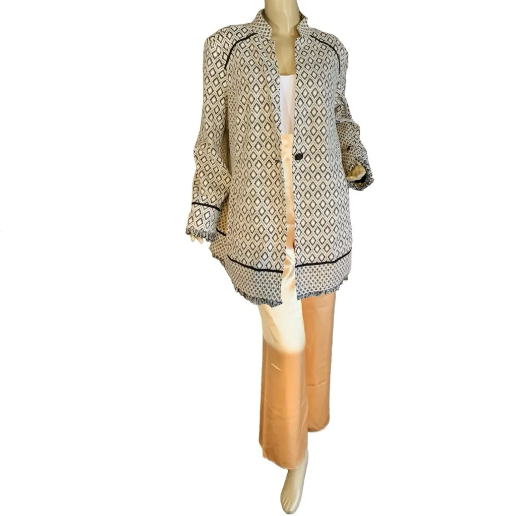 CHICO'S BLACK, CREAM & GOLD TAPESTRY MID LENGTH BLAZER (XL) - Image 6