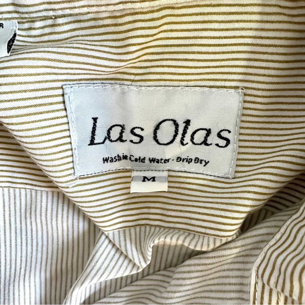 Las Olas Casual Shirt Women's M Embroidered Giraffe Elephant Striped Button Up - Image 9