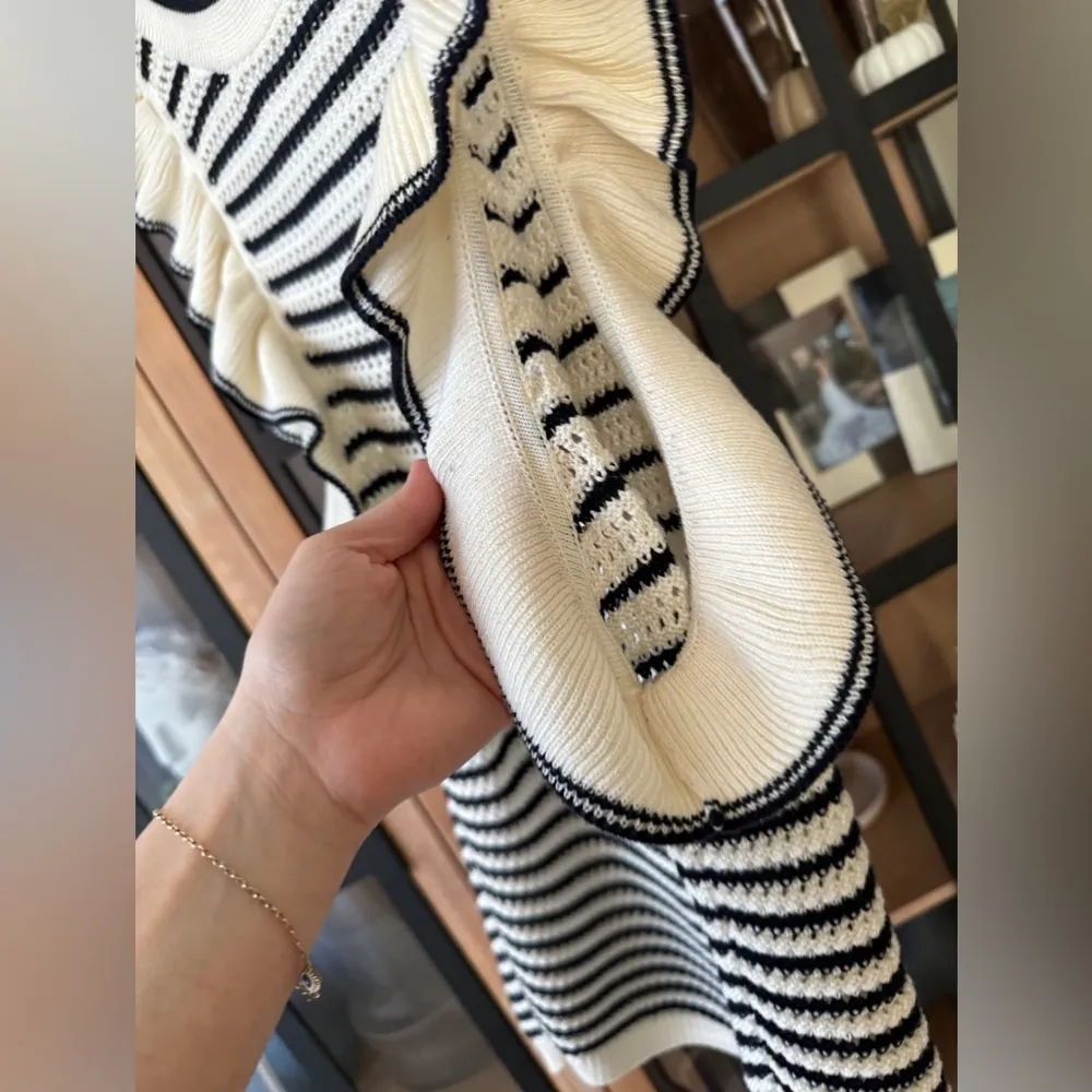 Eleven Six Viola striped tank top knit crochet ruffles pima cotton neutral - Image 10