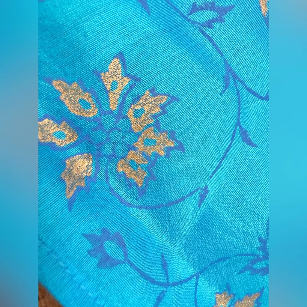 NOVICA India Traditional Dupatta Style Cotton Silk Scarf Gold Teal Paisley 21x77 Blue - Image 3