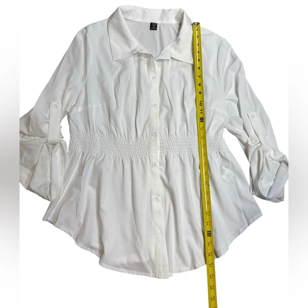 Shein Women's Elegant White Long‎ Sleeve T-Shirt with Elastic Waist and Neck 2xl - Image 13