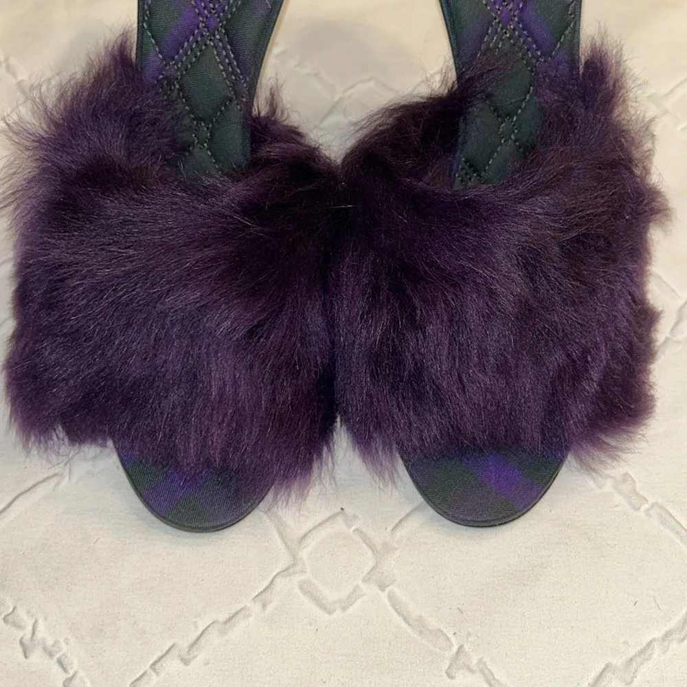 Burberry Heeled Purple Slip on Fuzzy Sandal On Leather Sole(Size 37) - Image 11