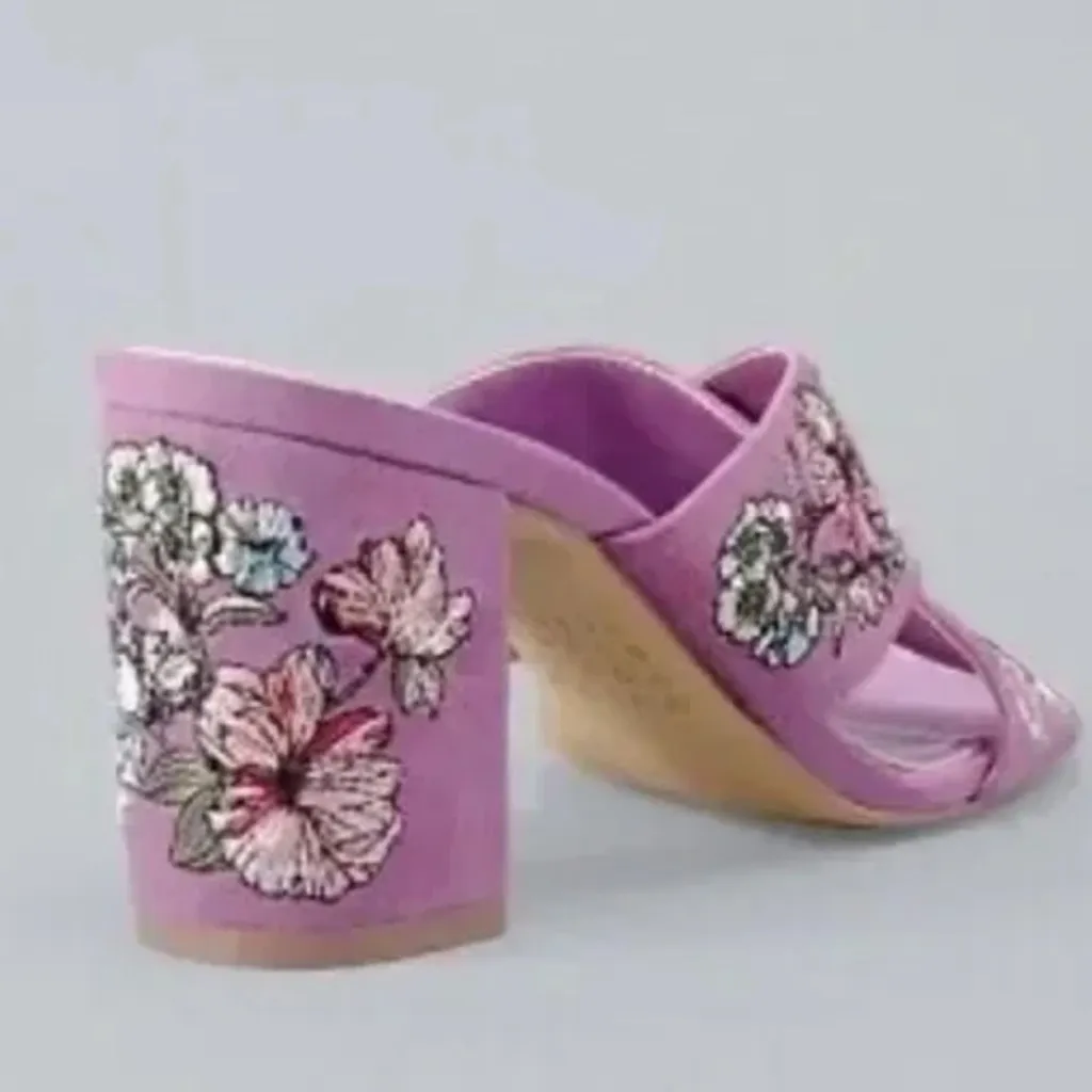 WHBM Zuri Embroidered Cross Band Suede Mules in Lavender Combo Sz 7 EUC - Image 5