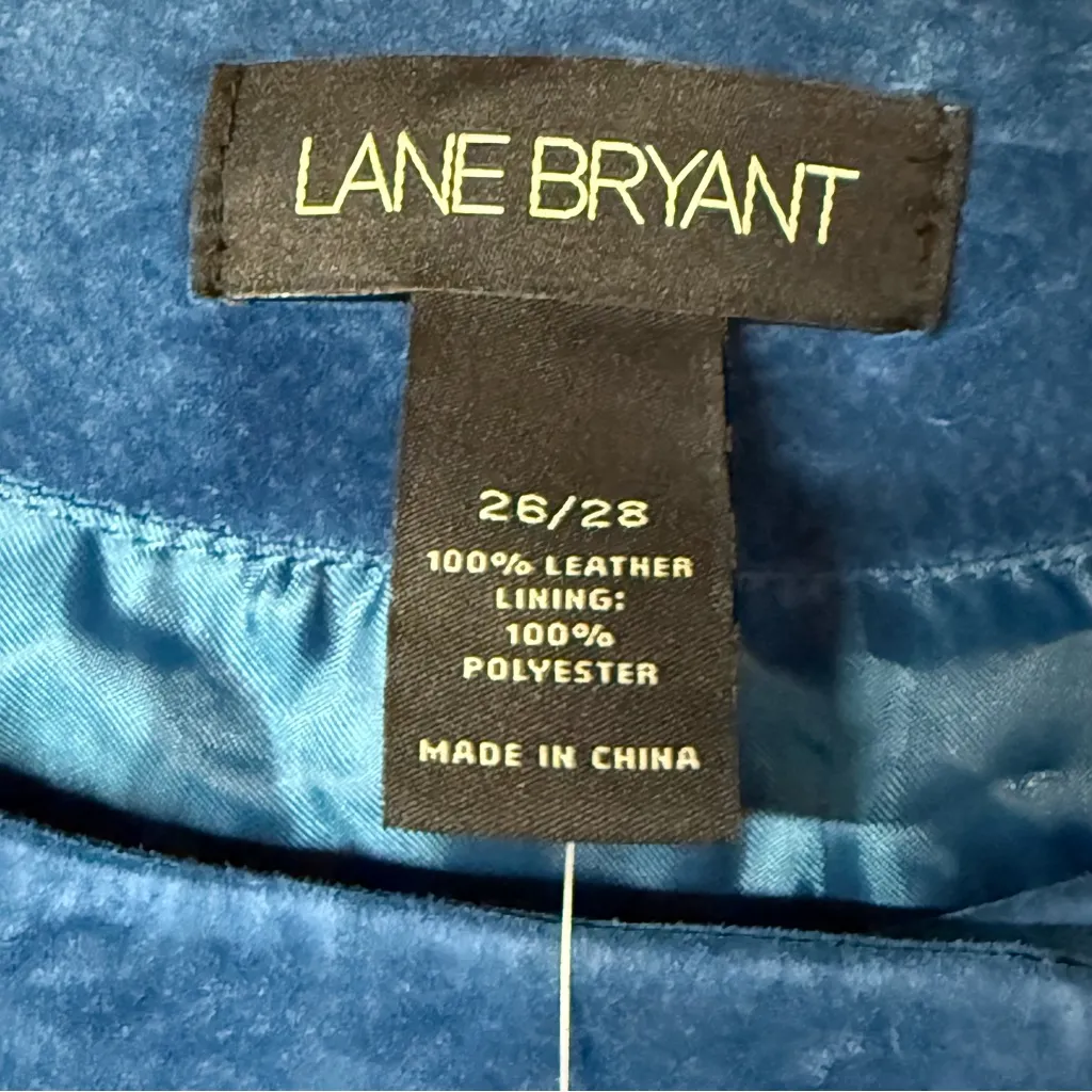 Lane Bryant 100% Suede Leather Jacket Women 26 Blue Oversized Button 3/4 Sleeves - Image 2