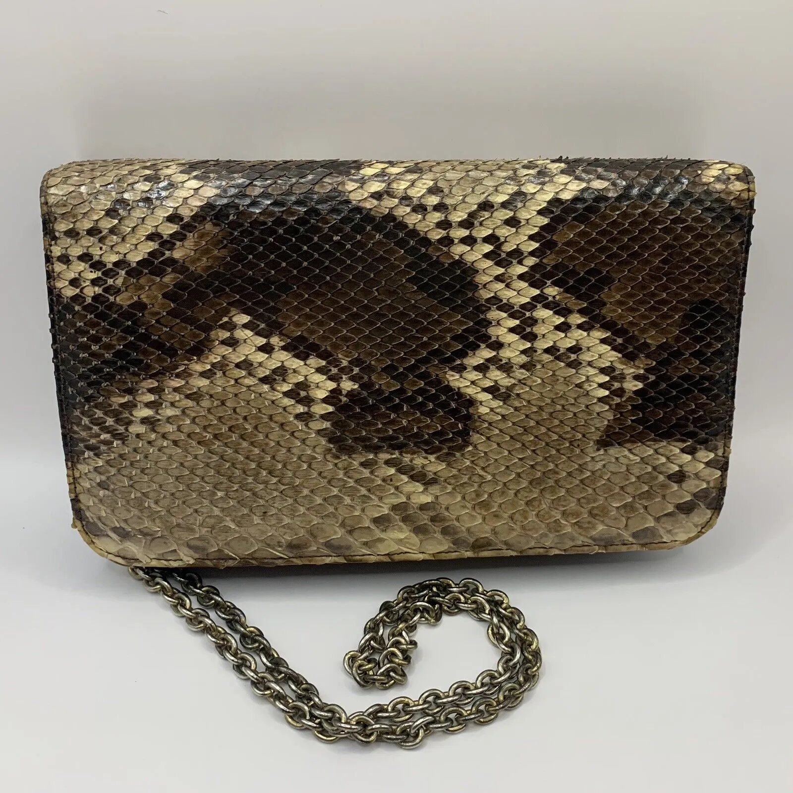 Vintage Reptile Snake Purse Brown Crossbody Chain Animal Glam Retro Exotic - Image 3