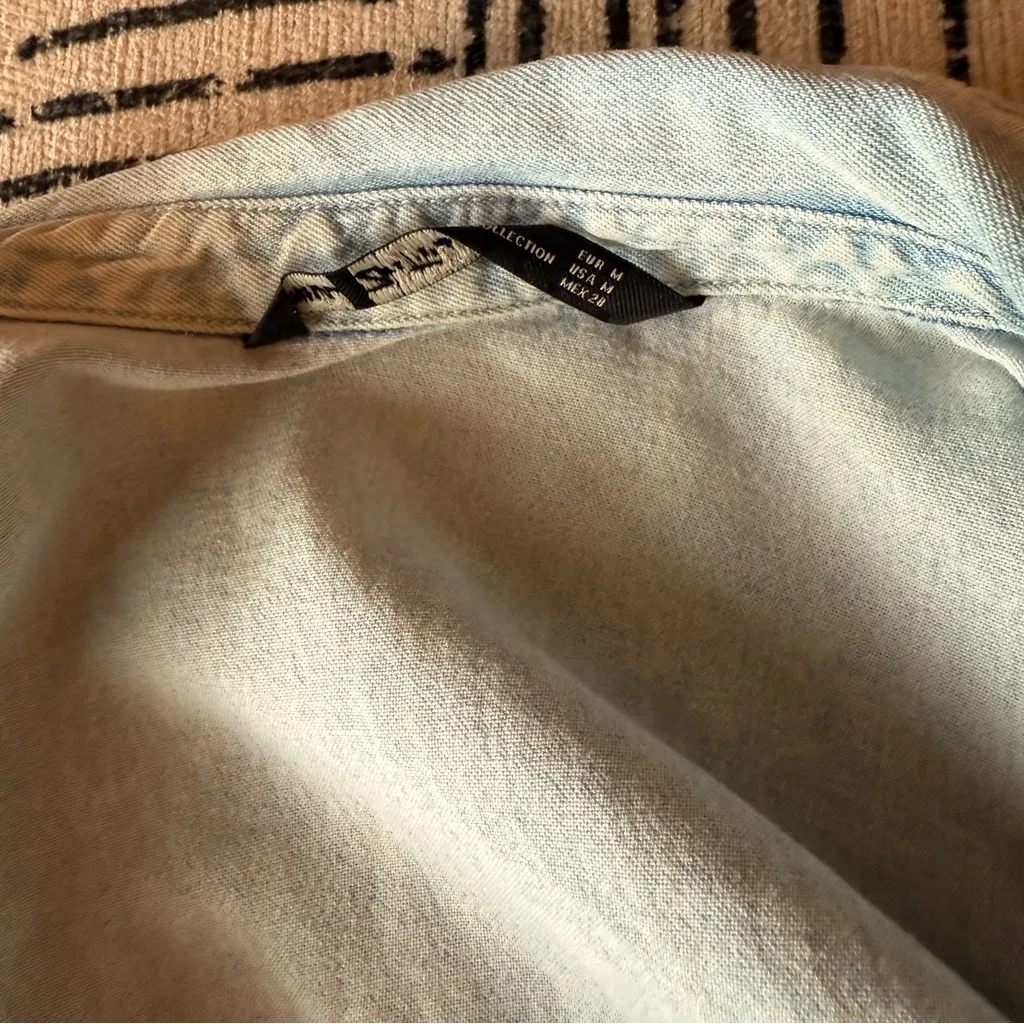 Zara Light Blue Denim Top Medium - Image 7