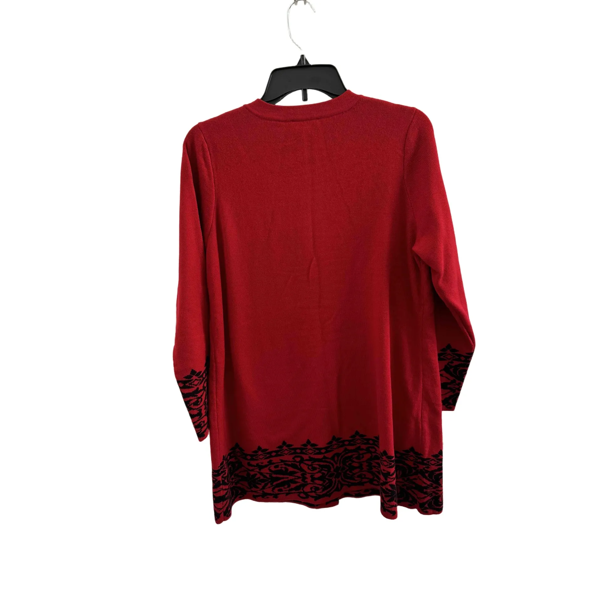 Susan Graver Red‎ Black Jacquard Button Up Long Sleeve Patterned Cardigan Medium - Image 4