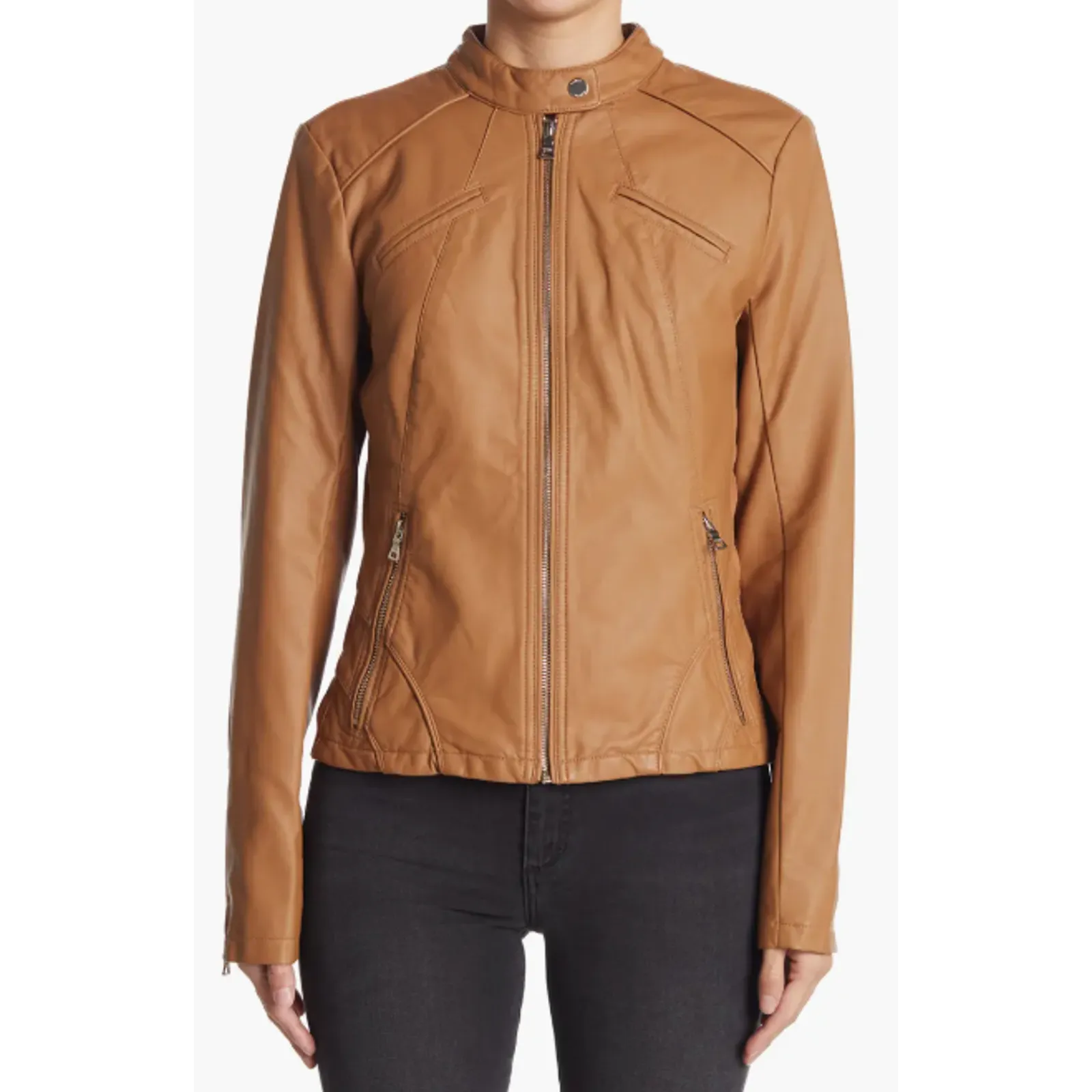 Guess Faux‎ Leather Racer Jacket Size XS - Image 5