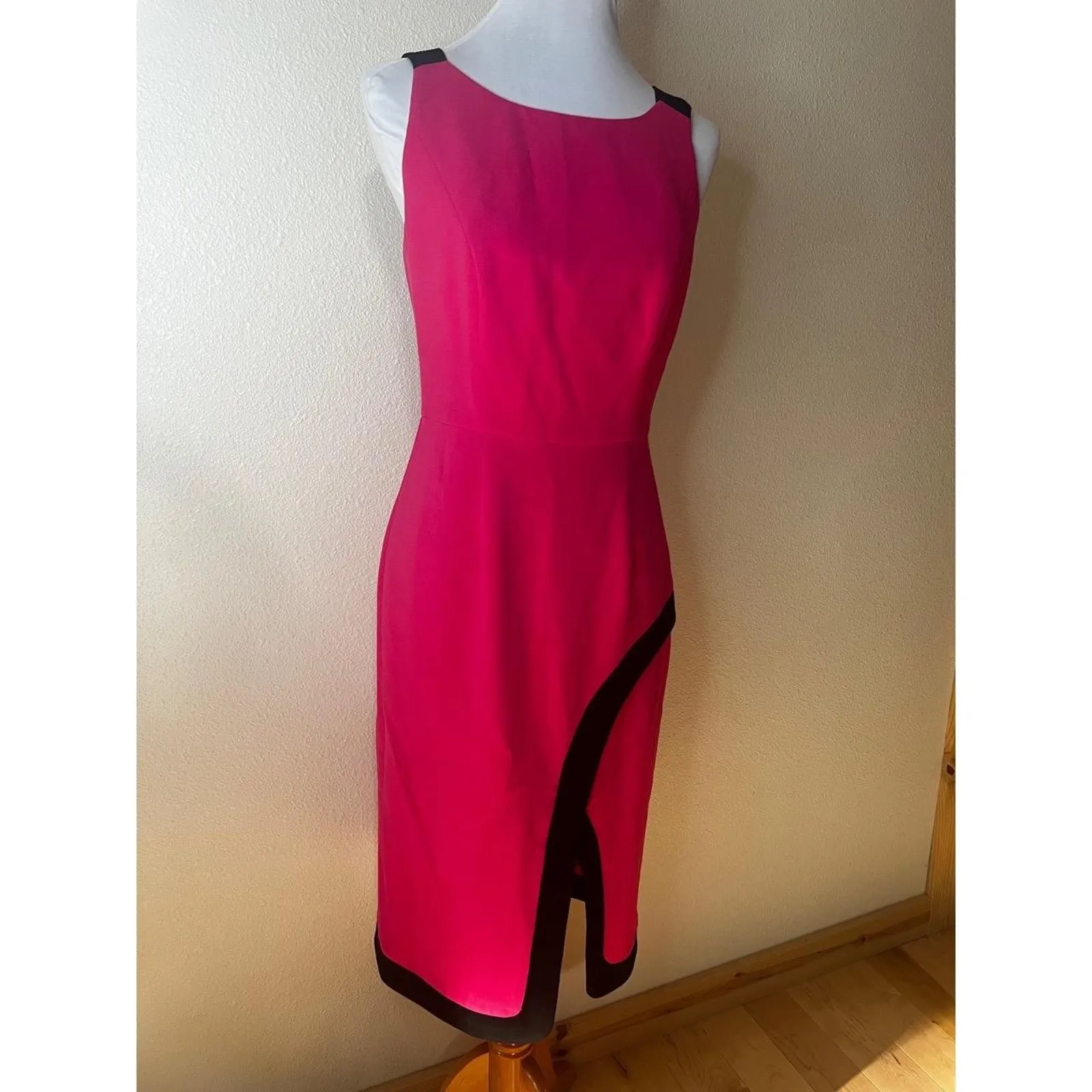 BLACK HALO Fatima Hot Pink Black High Neckline Sheath Dress Elegant Chic NEW 8 - Image 3