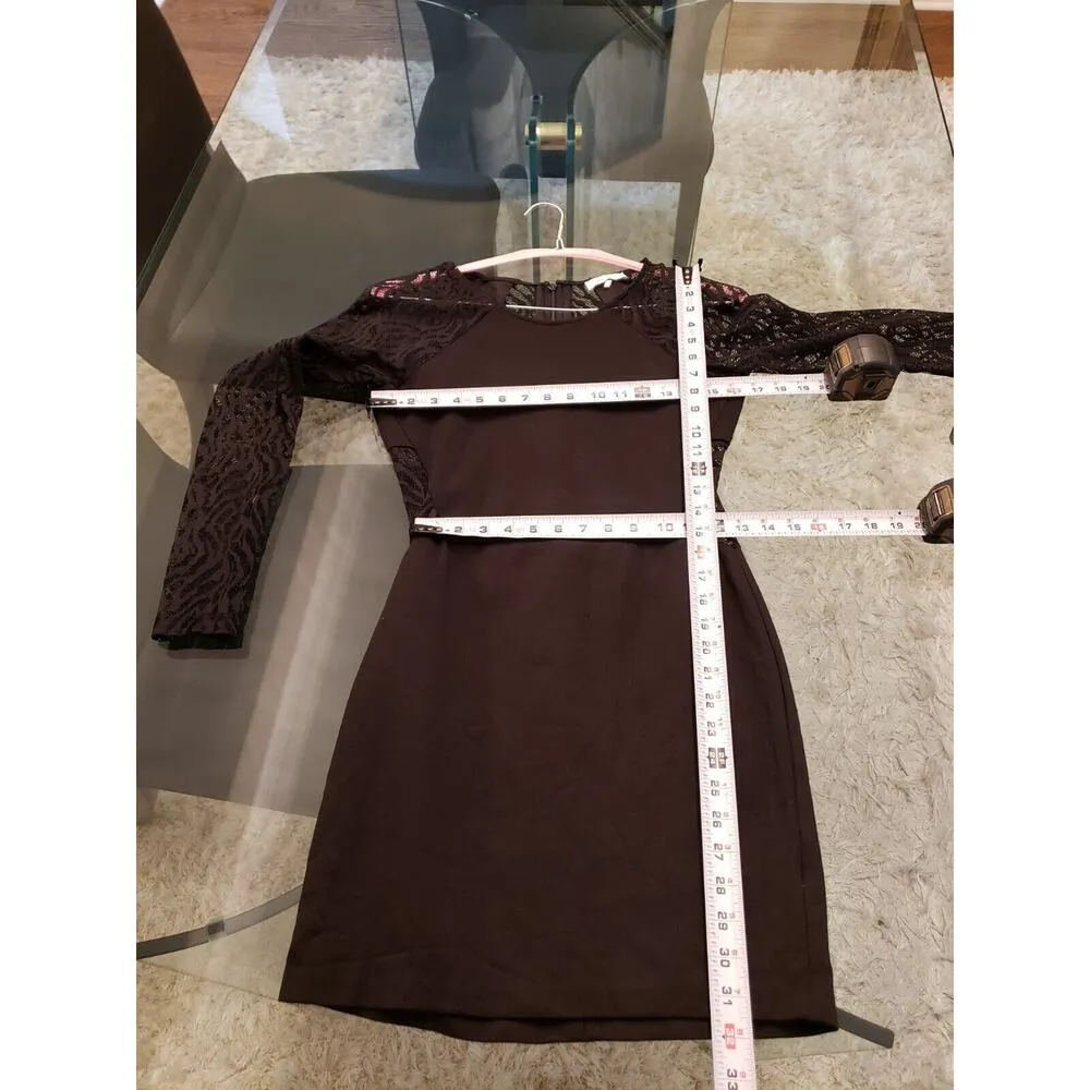 Parker Naomi Black Lace Trem Round Neck Back Zip Long Sleeve Sheath Dress Large - Image 12