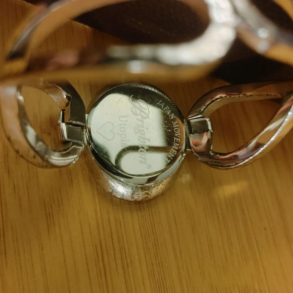 Brighton Watch Cuff Bracelet Silver Tone Crystal Accents Roman Numerals Womens - Image 4