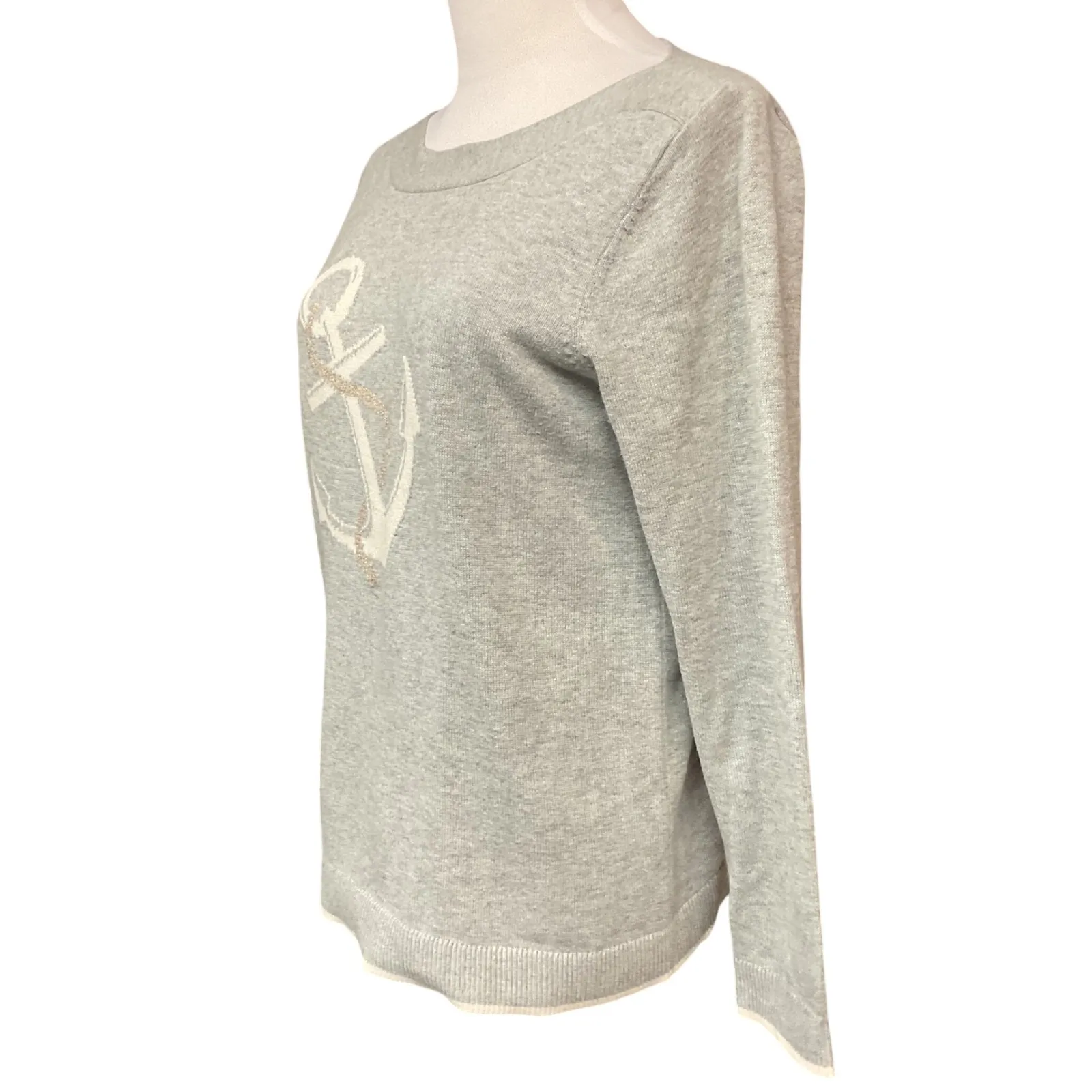 Hasting & Smith Gray Nautical Anchor Boat Neck Long Sleeve Pullover Sweater Sz M - Image 3