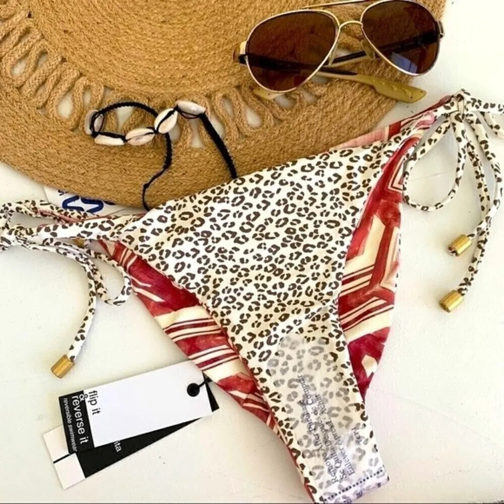 𝅺DOLCE Vita Tie side Cheeky Bikini bottom MEDIUM boho bohemian Reversible NWT Red - Image 5