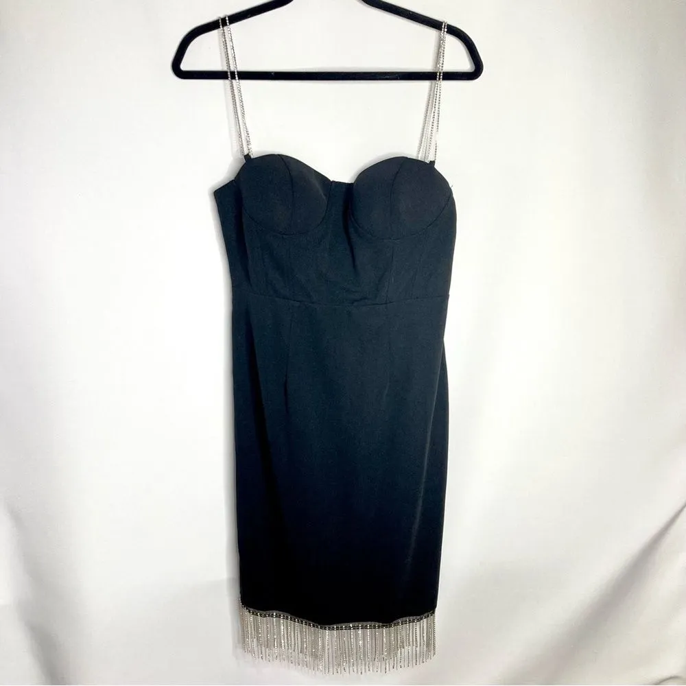 JJ’s House Black and Rhinestone Chain Strap Bodycon Mini Dress Large NWT - Image 3