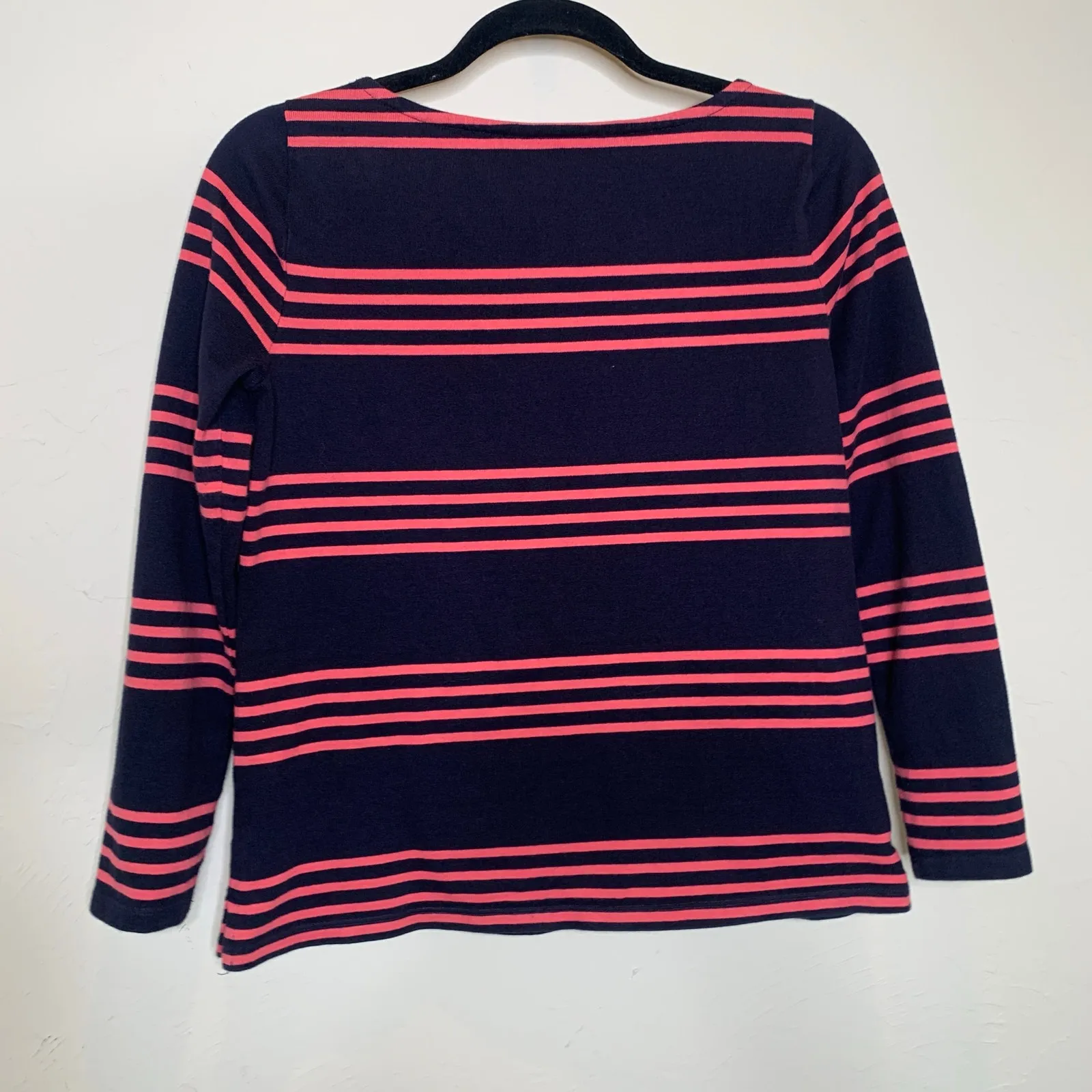 Talbots Navy Blue Pink Striped Boat Neck Knit Top Sz Small Petite - Image 6