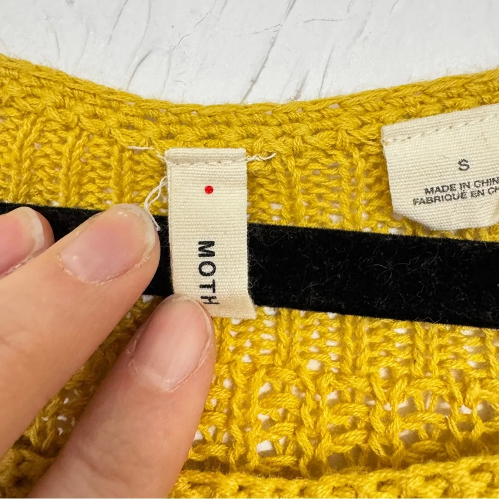 Moth Anthropologie Yellow Linen Open Knit Pullover Sweater Womens S Beach Casual - Image 4