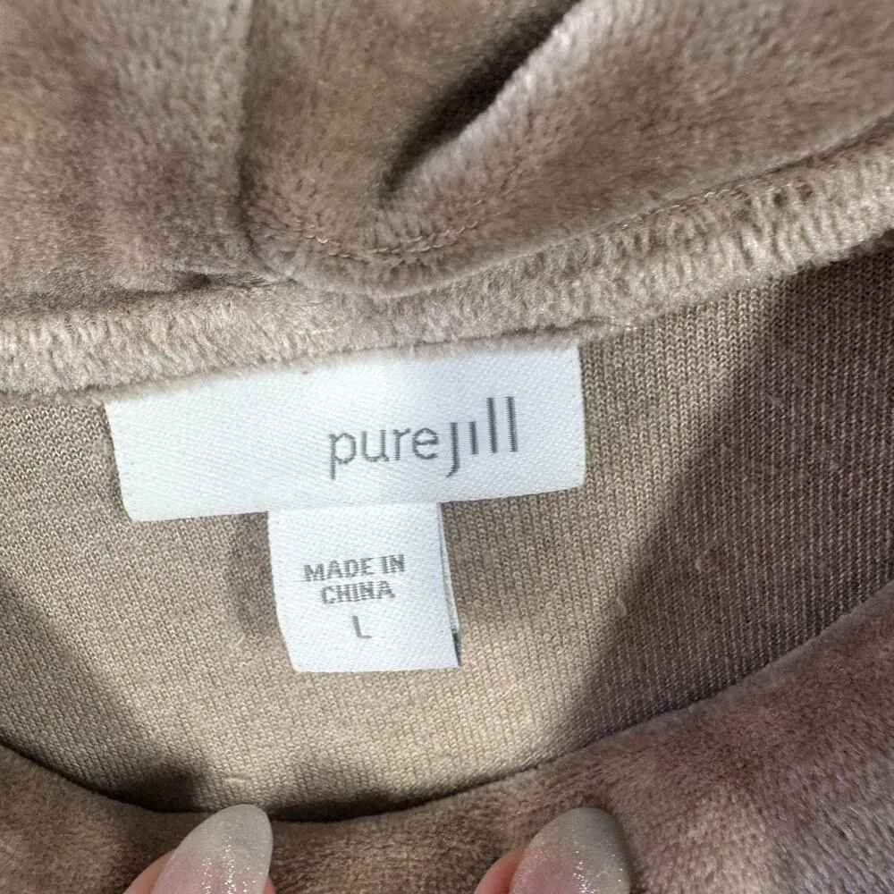 Purejill Cowl Neck Sweater Women Size L Jute Heather Velour Top Comfort Minimal Tan Size L - Image 4