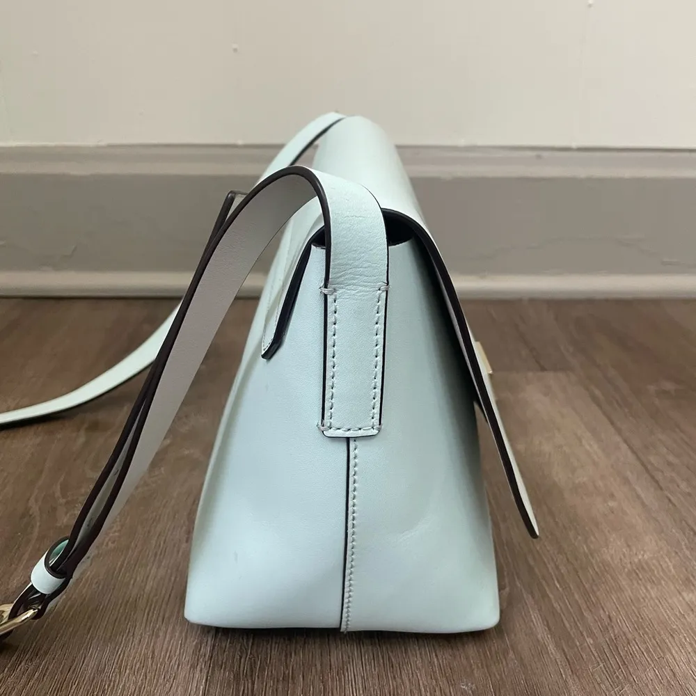 Kate Spade Mint Teal Blue Leather Crossbody Bag Purse ~ Fold over Magnetic - Image 10
