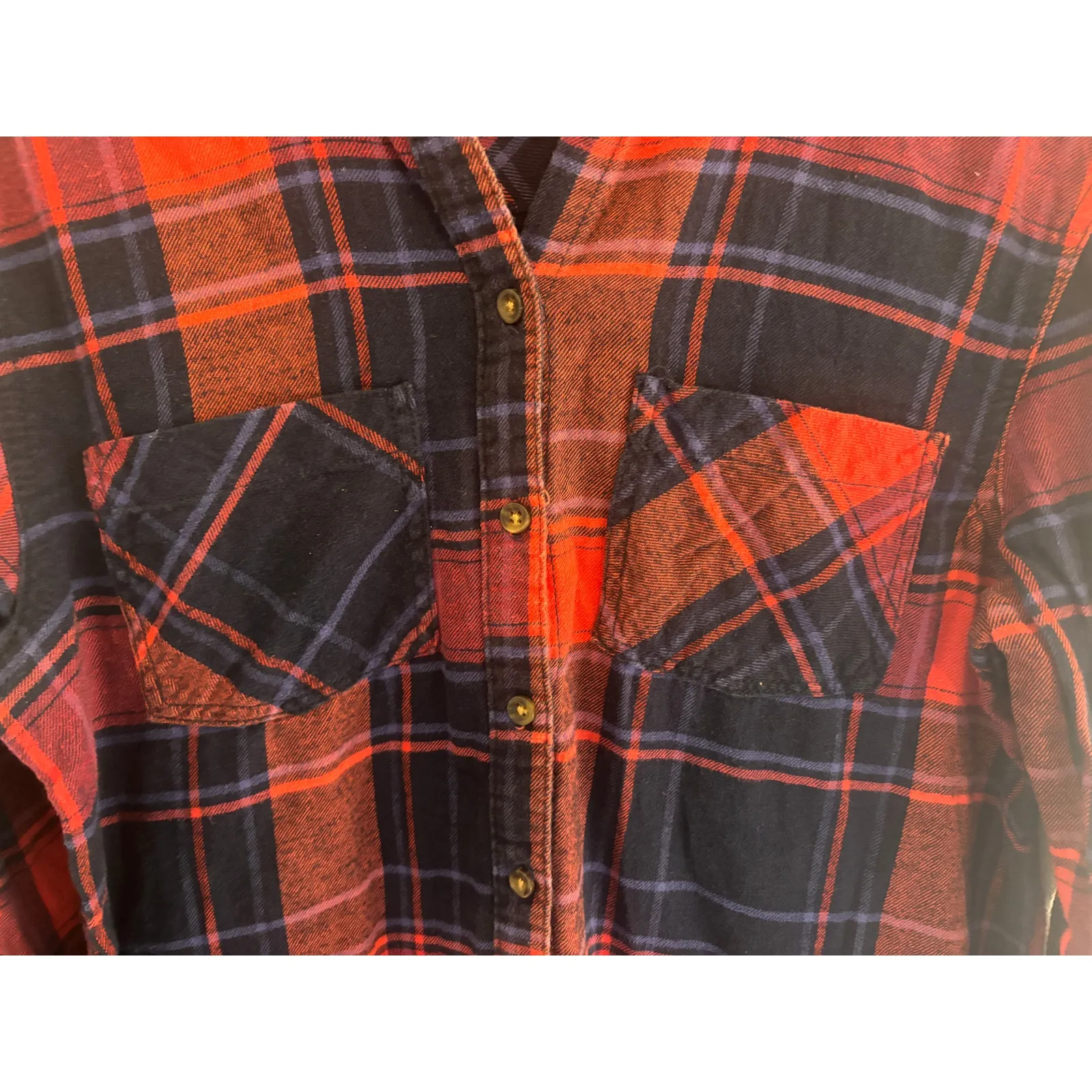 BDG Womens XS Flannel Red Blue Plaid Button Up Shirt Long Sleeve Casual Top Fall - Image 4