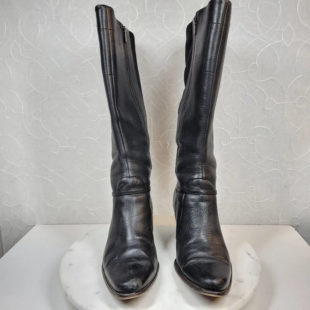 Timberland Tasa Tall Leather Boots 9 Black Knee High Western Block Heel 61383 - Image 13