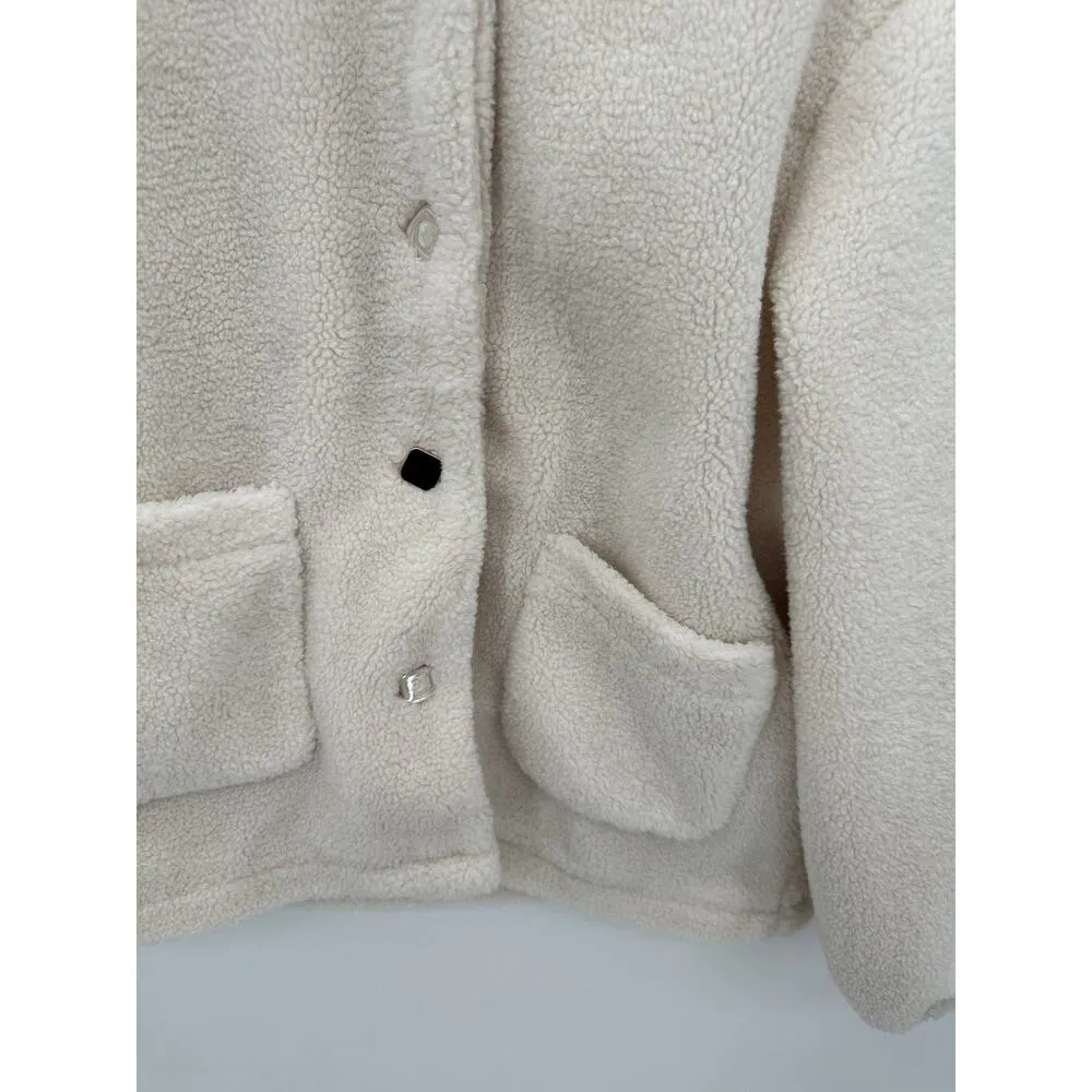 Dazy Jacket Women SMALL White Sherpa Button Front Long Sleeve Patch Pocket - Image 3