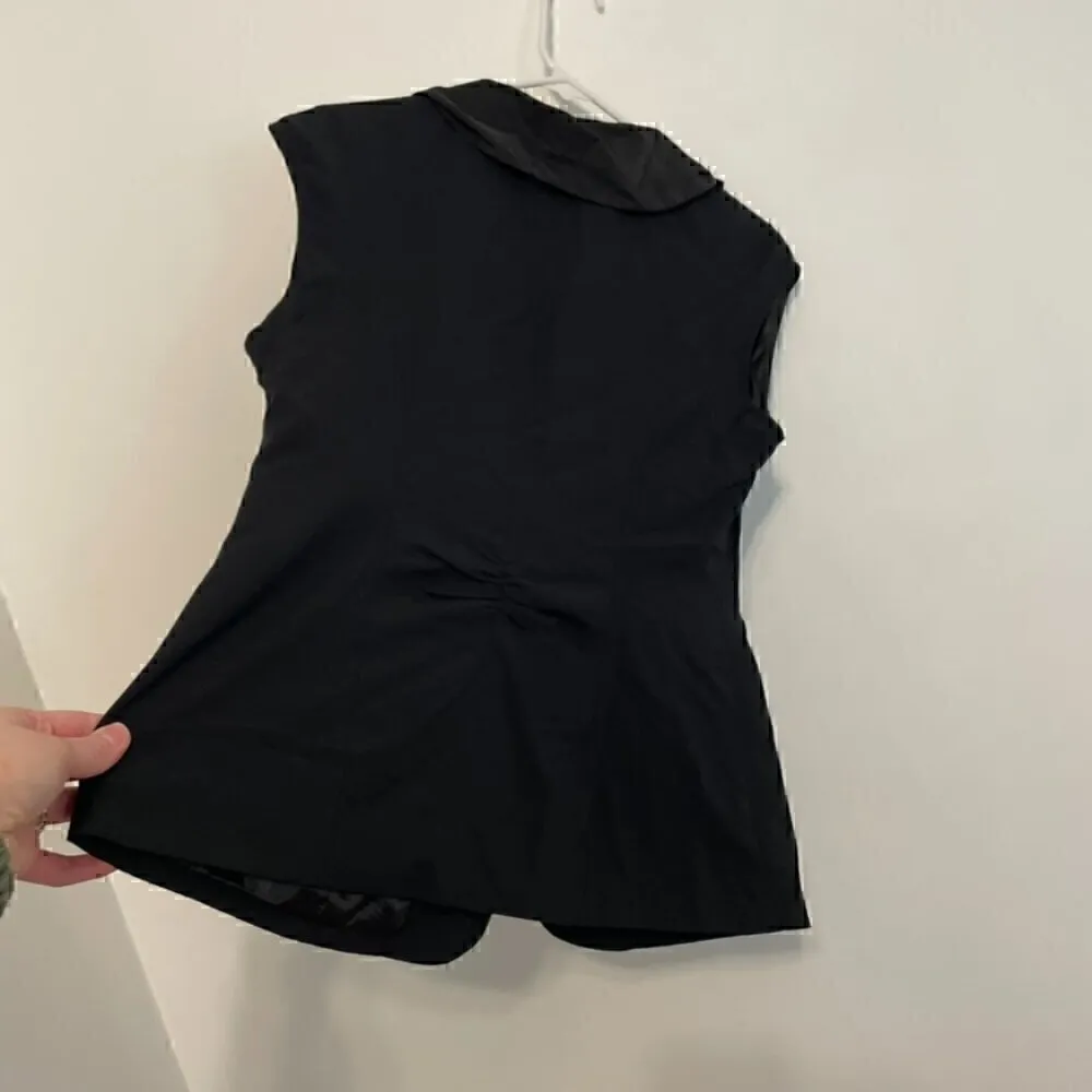 CAbi  Tuxedo Dinner Vest 917 Black Sleeveless Mixed Media Single Button Jacket 6 - Image 13