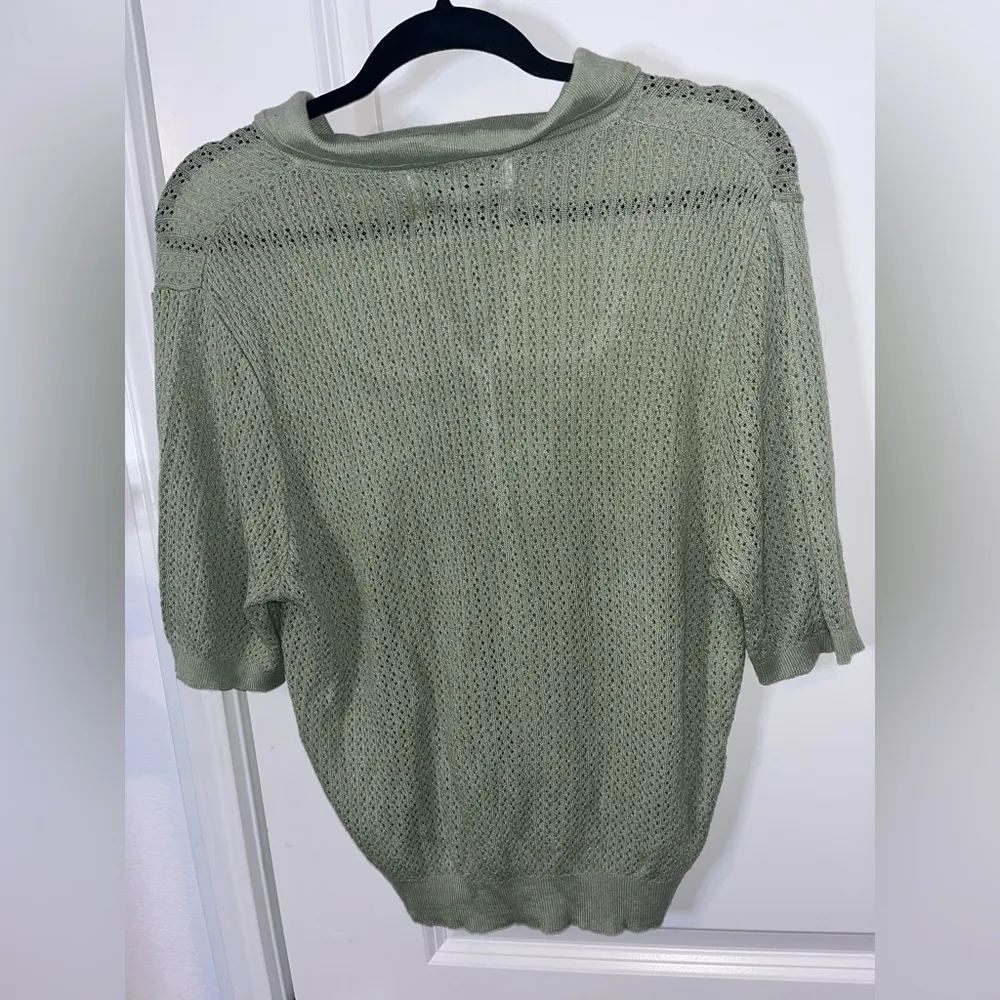 Wild Pony NWT Openwork Knit ButtonUp Unlined Polo Straight Design Cardigan Sz Sm Green - Image 2