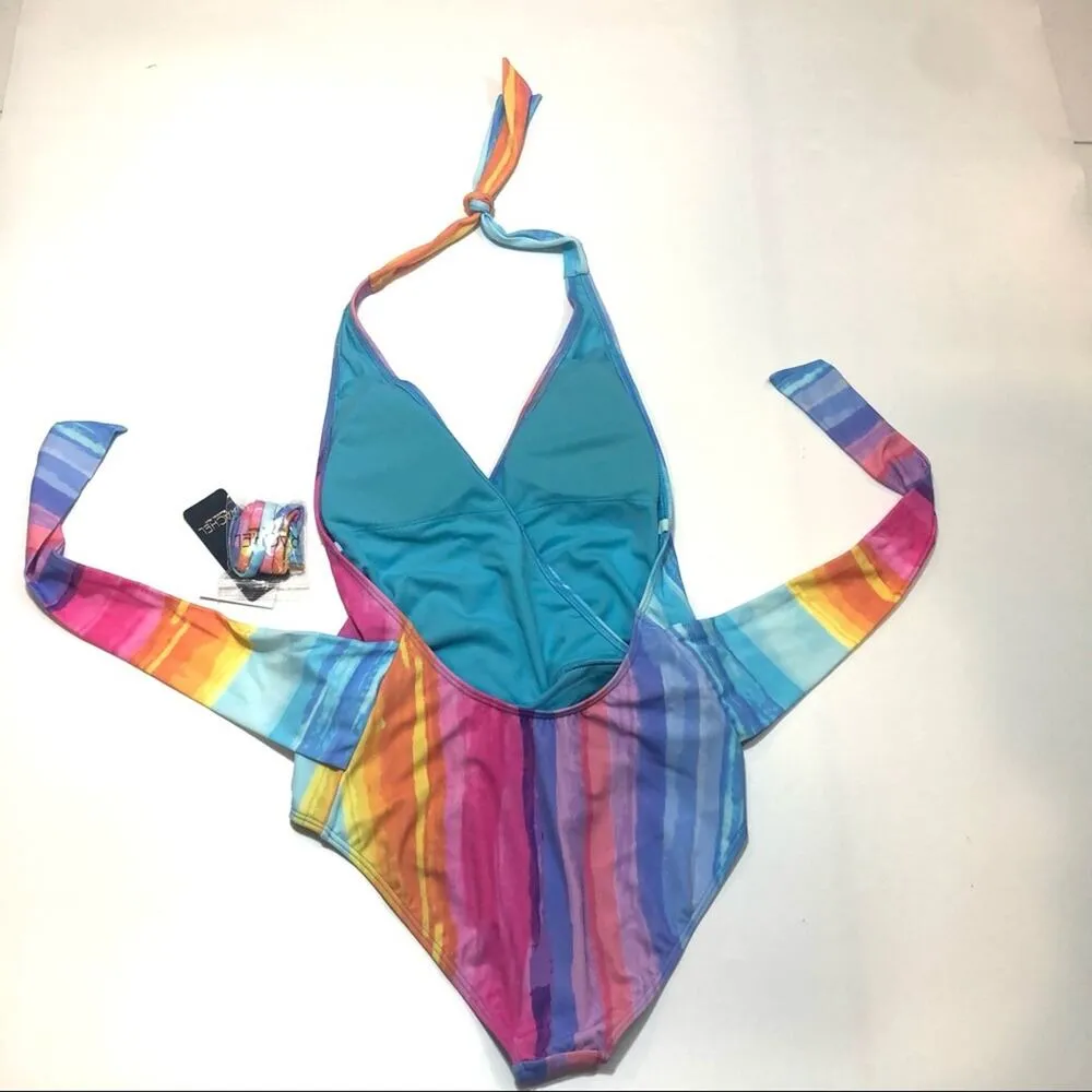 Rachel Roy Wrap Front Belted One Piece Swimsuit Blue - Image 8