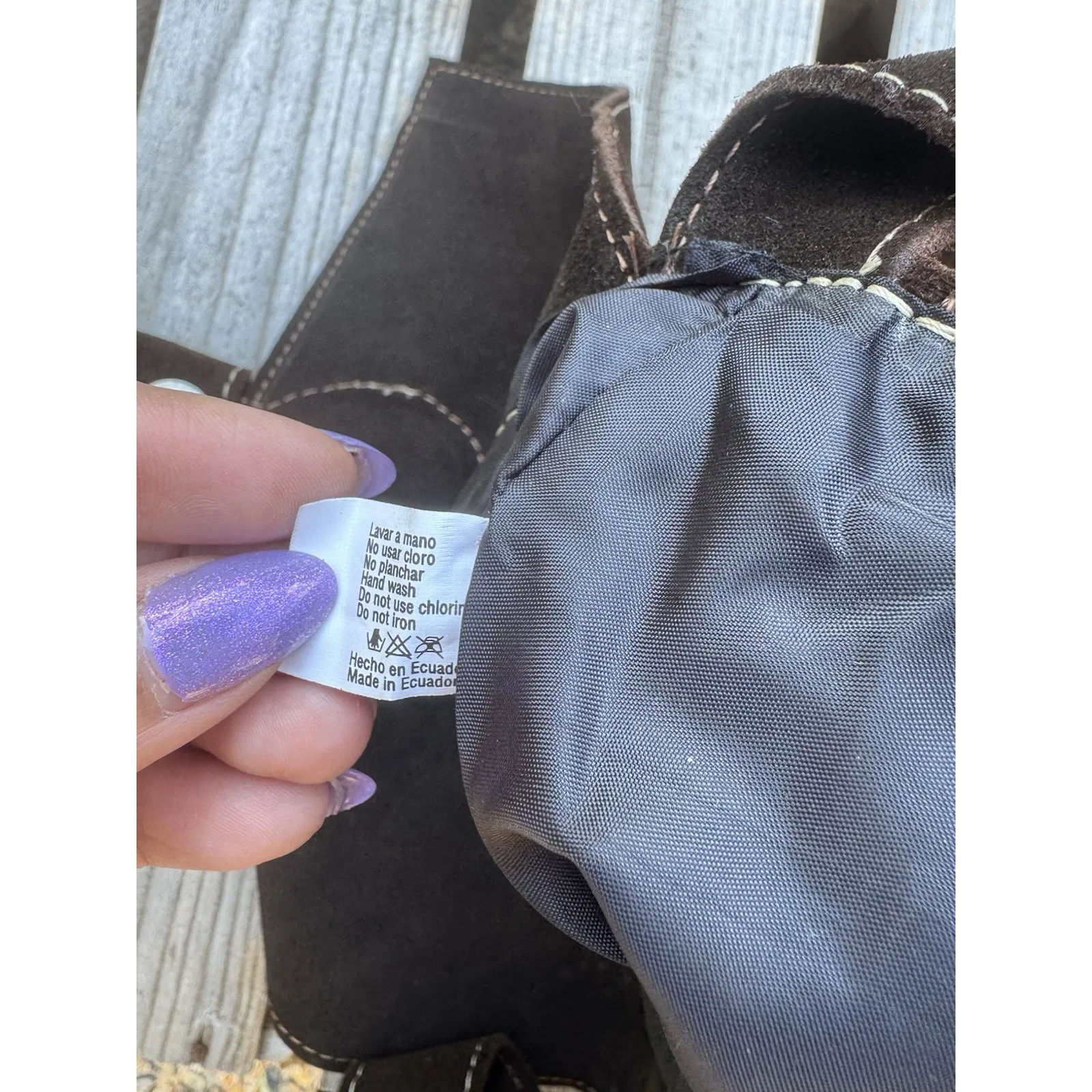 Handmade Malqui Equador Woven Wool Brown Suede Leather Crossbody Shoulder Bag - Image 8