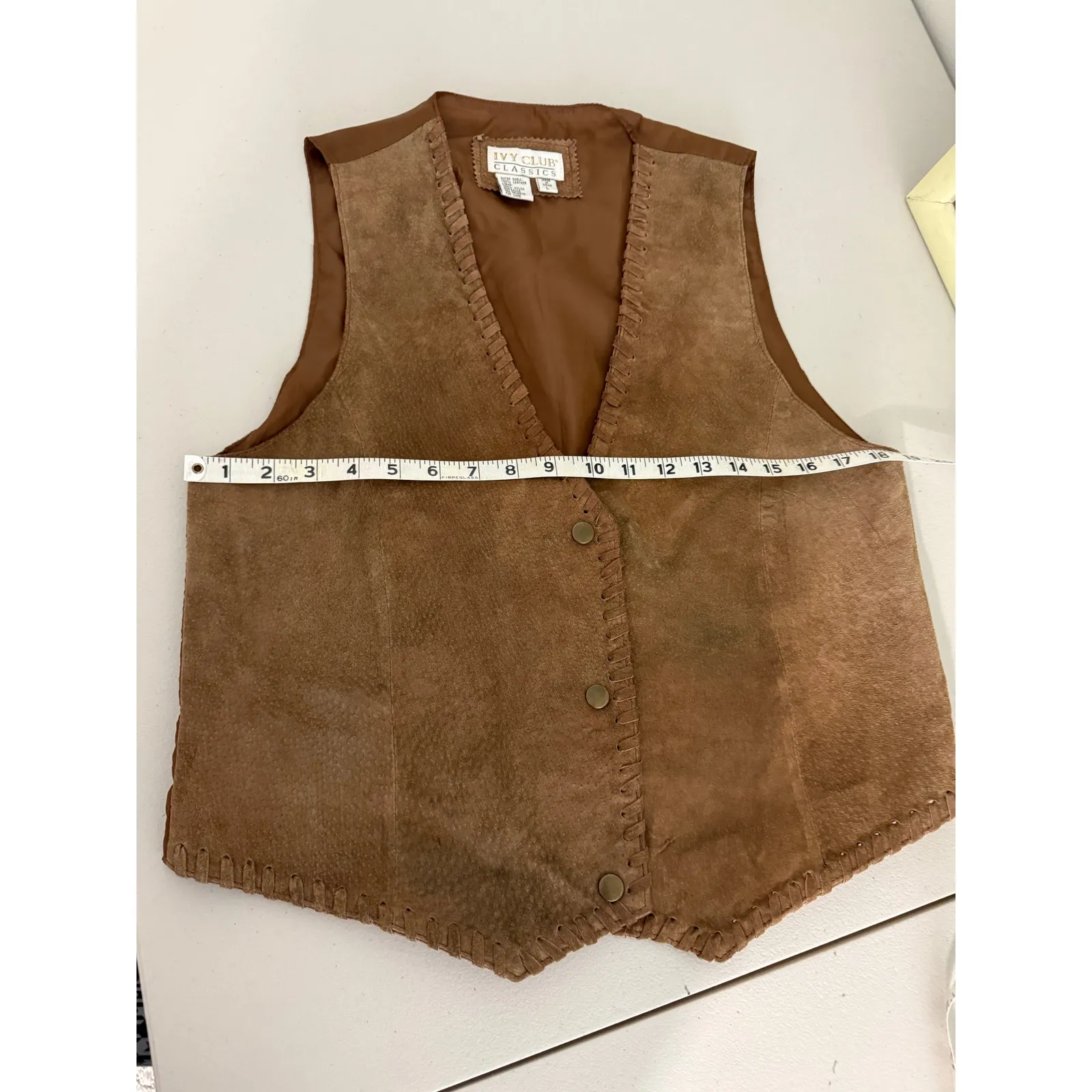 Women's Vtg Vintage 100% Leather Brown Suede Western Style Vest Cowgirl Large L - Image 5