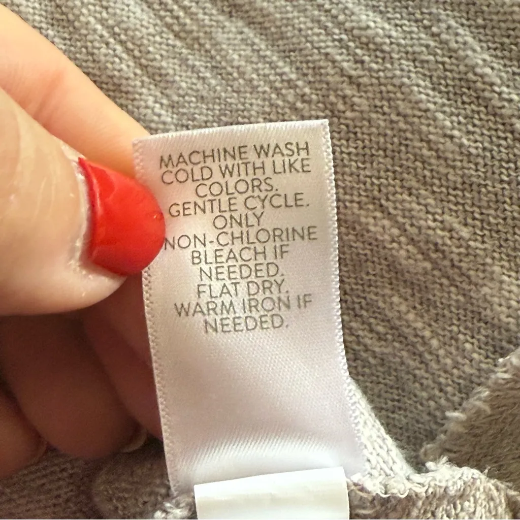 Pure Jill Gray Cotton Blend Sweater Medium Petite V-Neck Natural Organic Neutral - Image 7