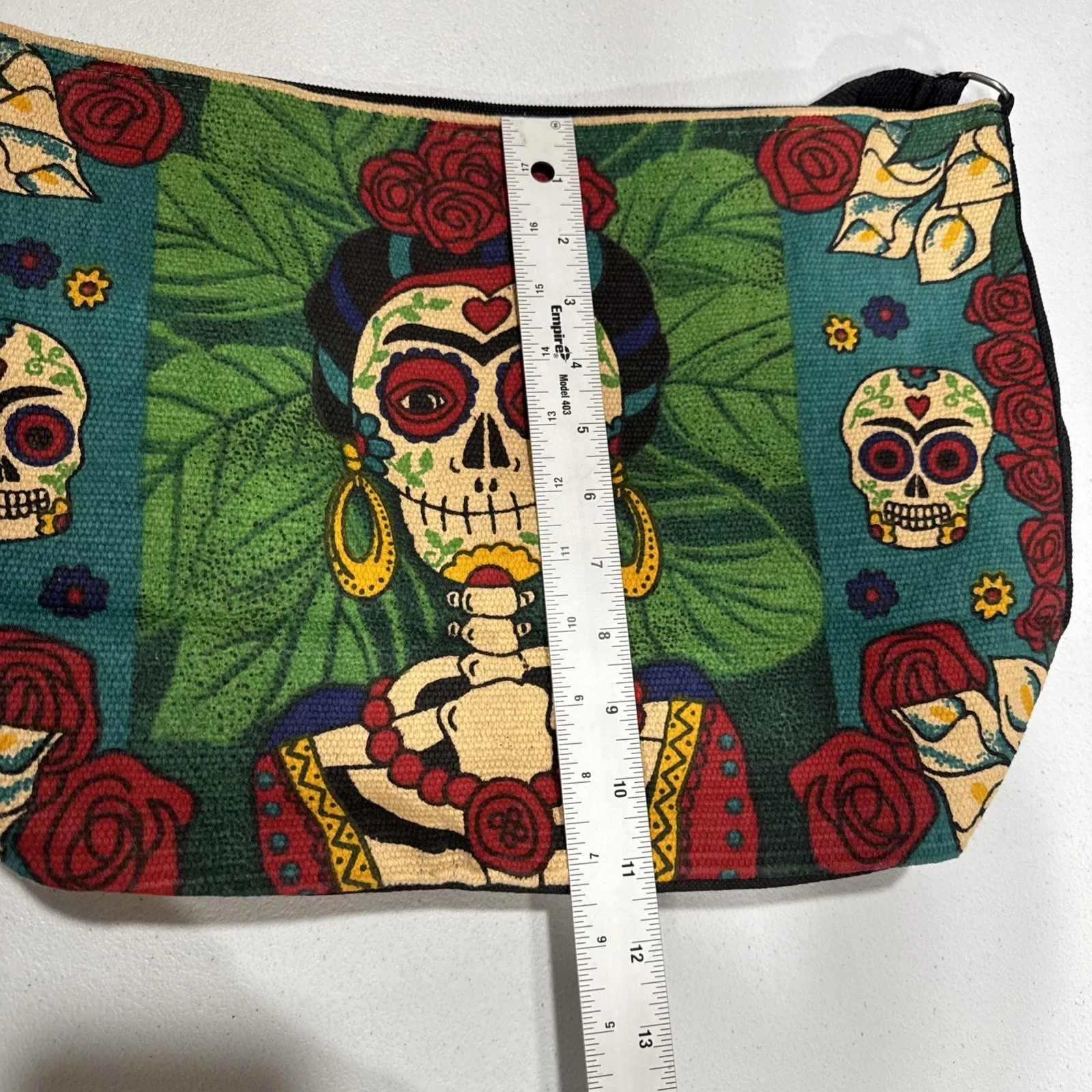 El Paso Saddleblanket Co. Frida Skull Large Tote Bag Day Of The Dead Colorful Green - Image 11