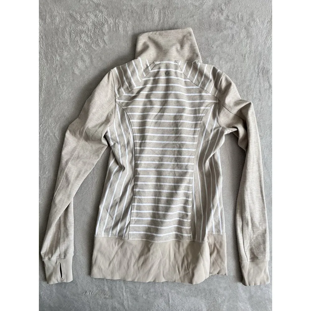 Lululemon Womens 10 Define Jacket Beige/White Striped Jacket Gym Yoga Pilates Brown - Image 7